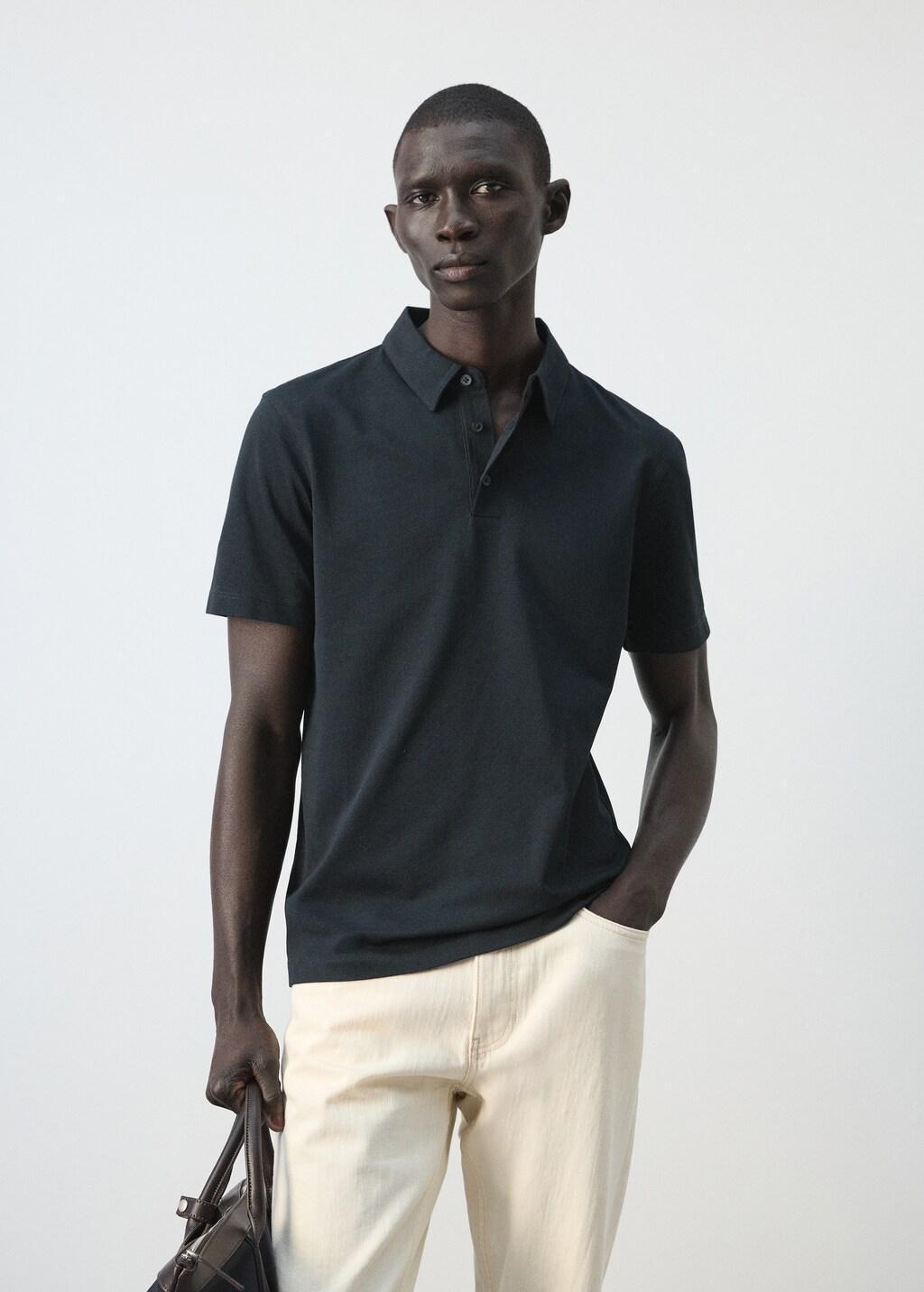 Navy Slim Fit Pique Polo, Navy, large image number 3