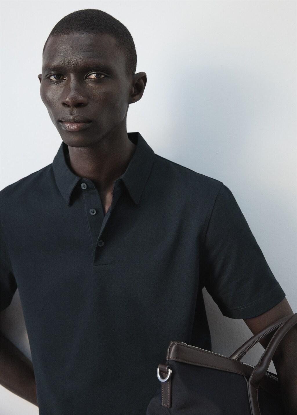 Navy Slim Fit Pique Polo, Navy, large image number 4