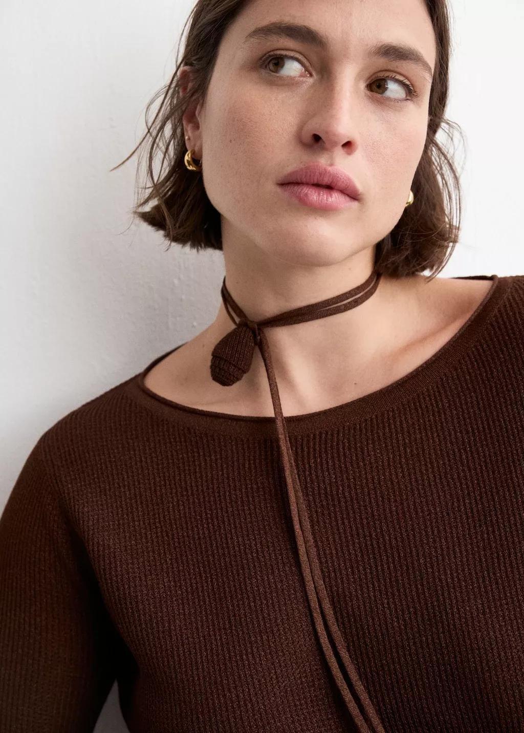 Brown Fine-Knit Sweater, Dark Brown, large image number 6