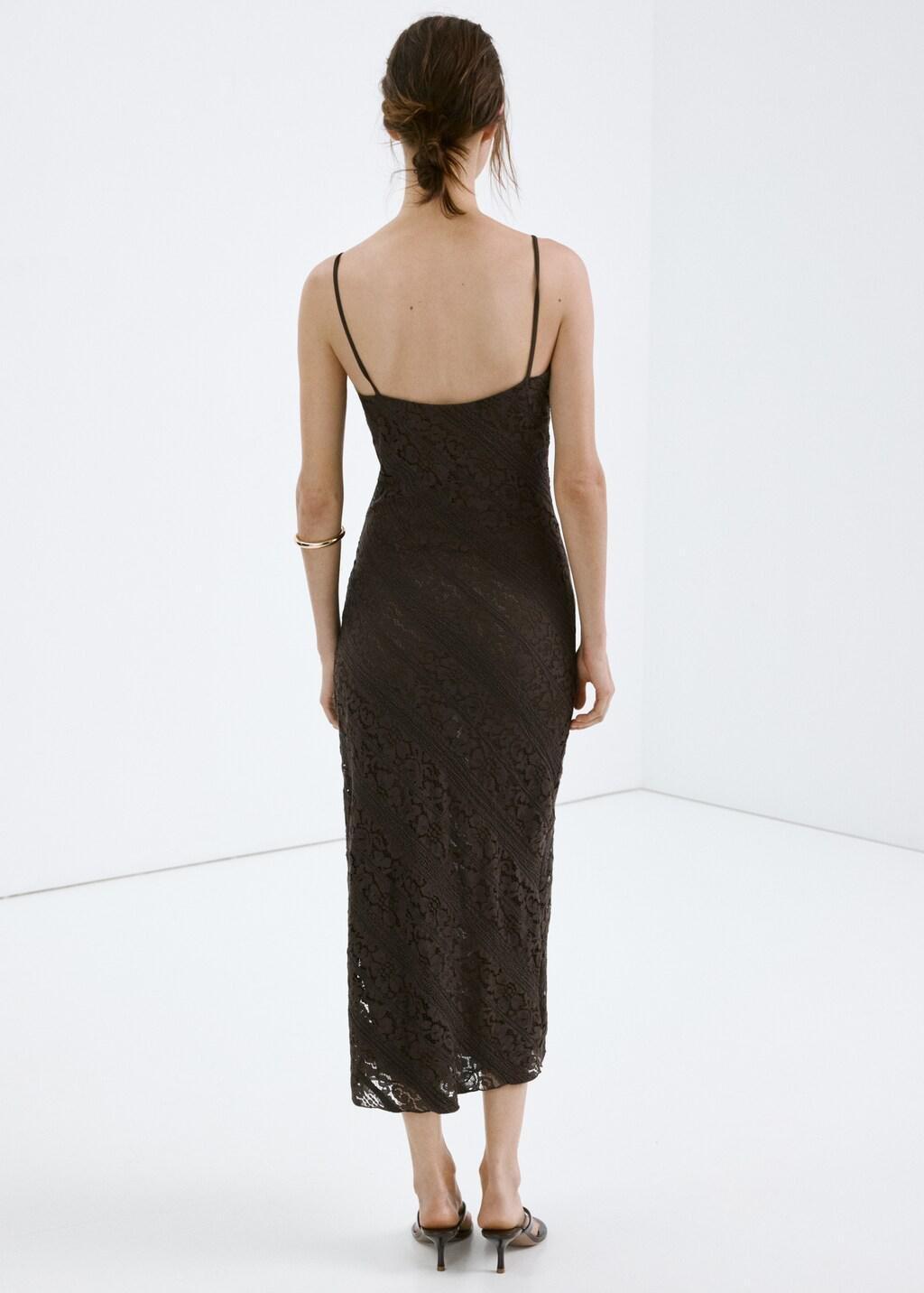 Brown Semi-Transparent Lace Long Dress, 0201_30, large image number 2