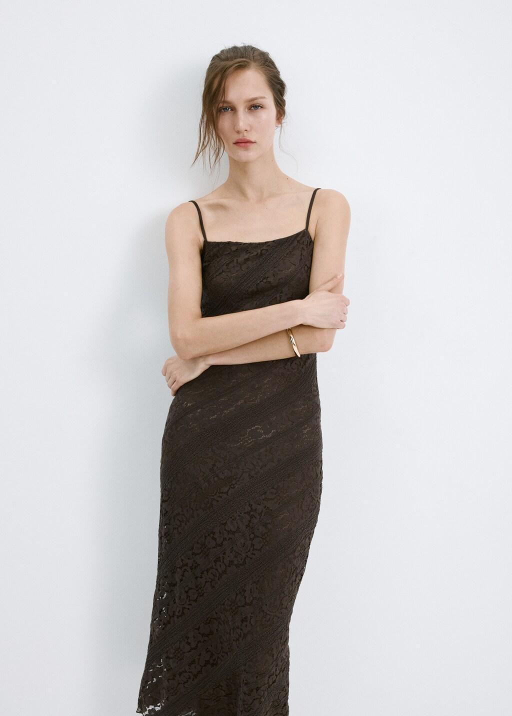 Brown Semi-Transparent Lace Long Dress, 0201_30, large image number 3