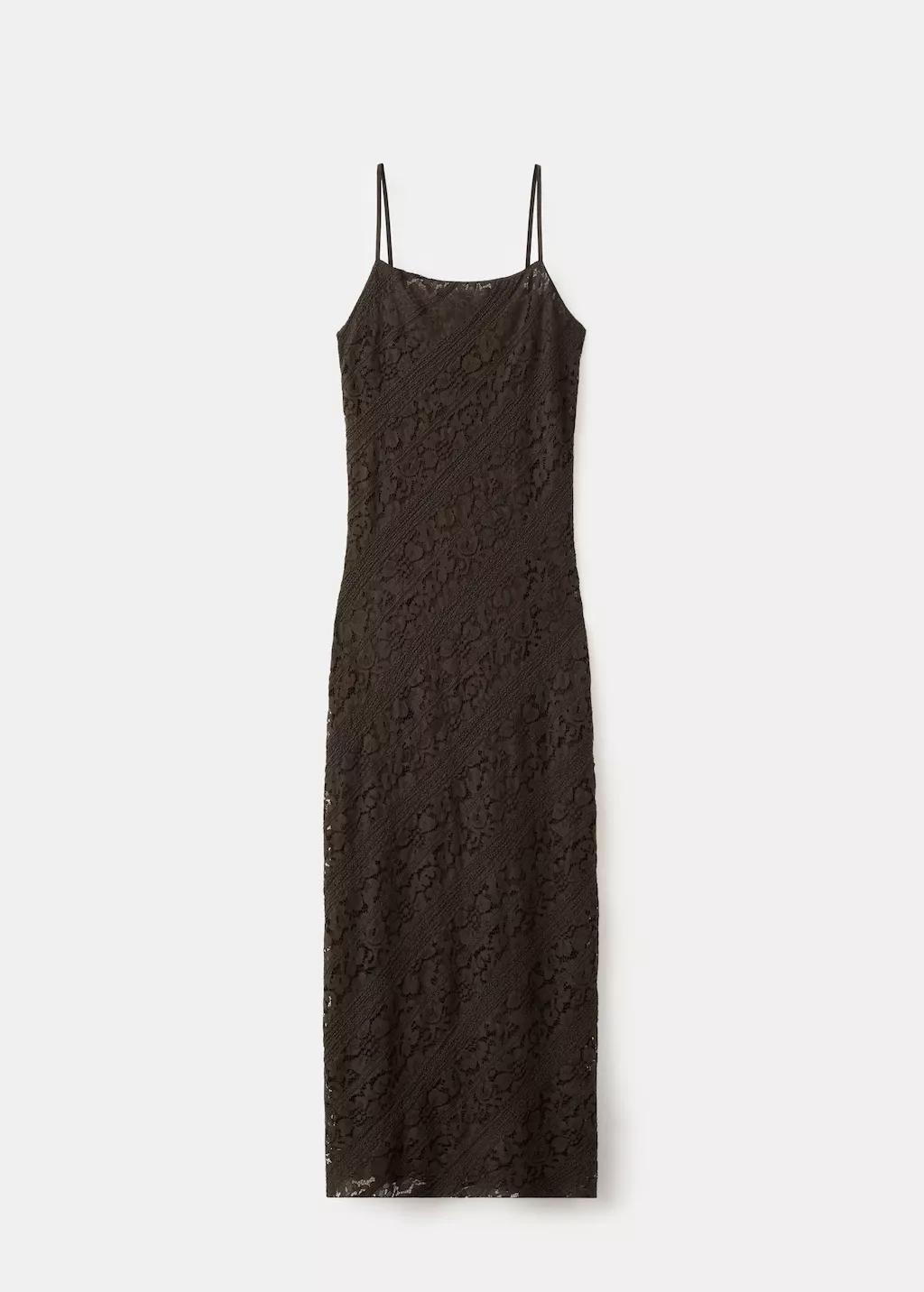 Brown Semi-Transparent Lace Long Dress, 0201_30, large image number 8