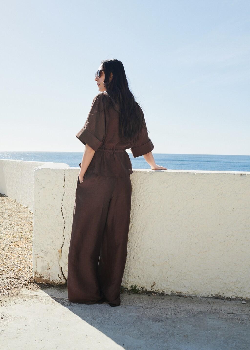 Brown Linen Blouse With Belt, 0201_30, large image number 2