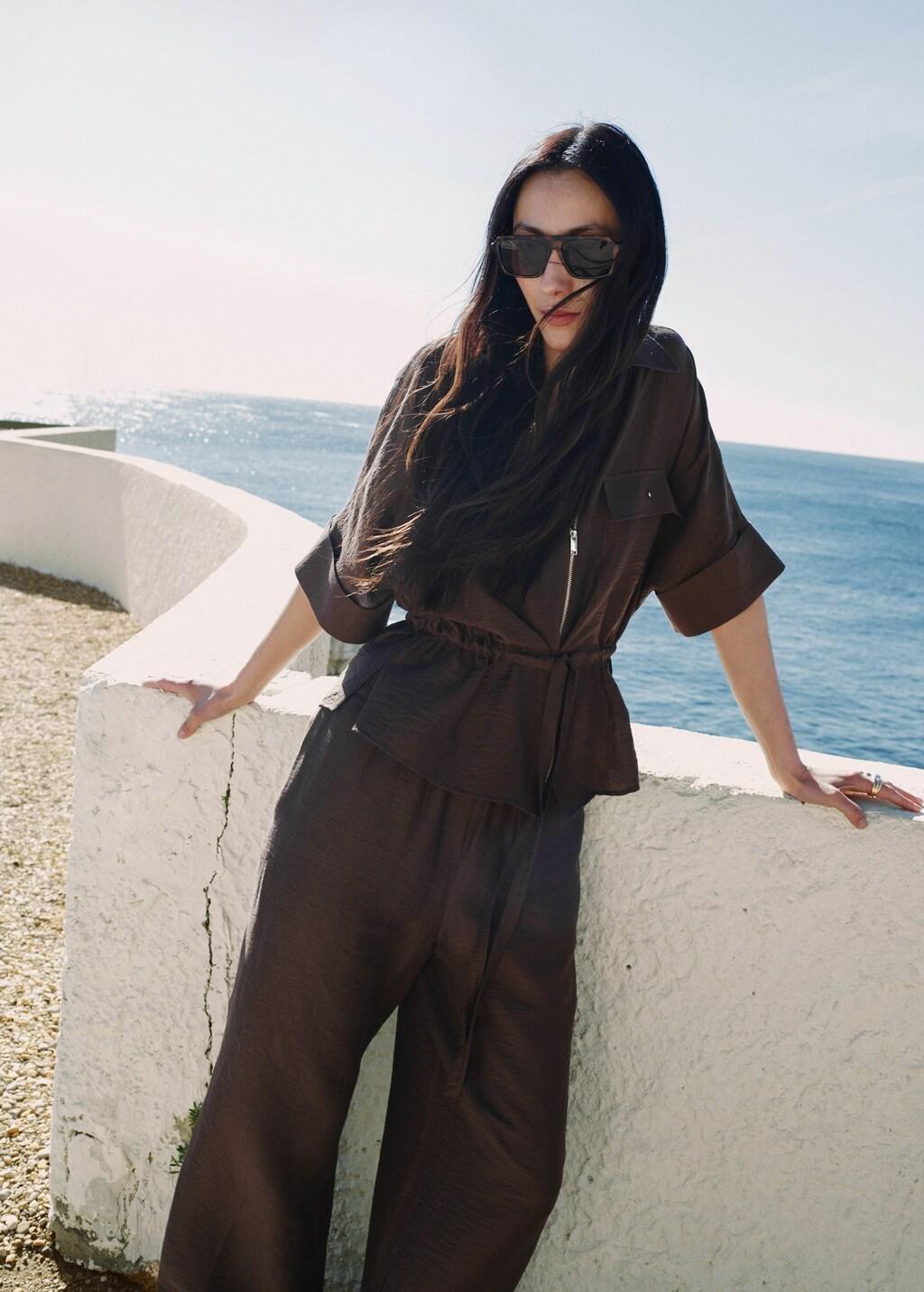 Brown Linen Blouse With Belt, 0201_30, large image number 3
