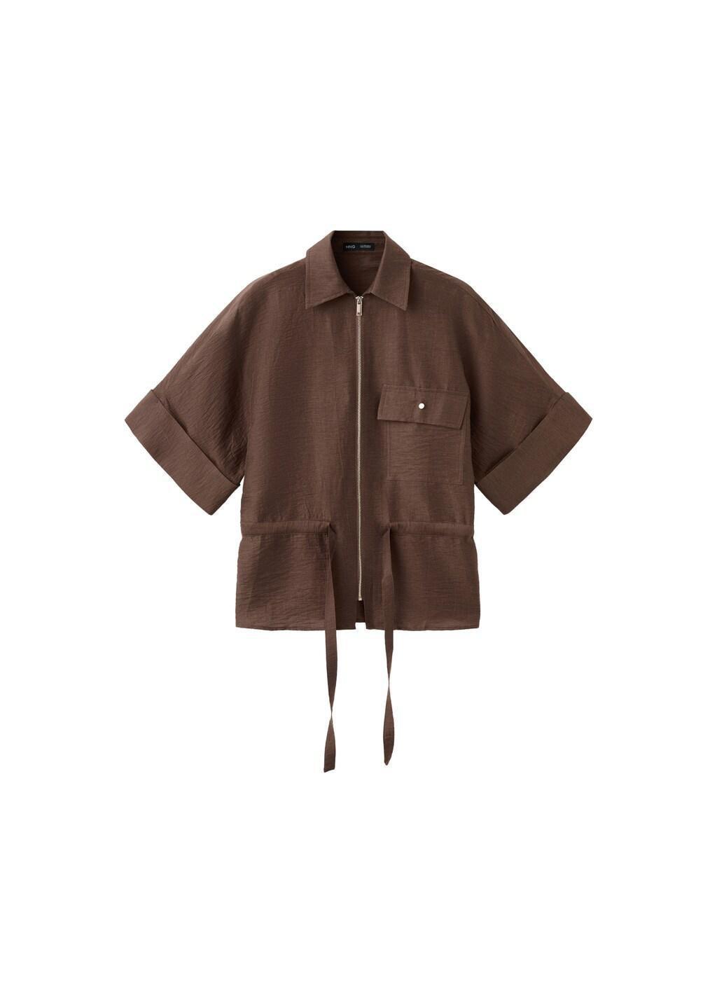 Brown Linen Blouse With Belt, 0201_30, large image number 6