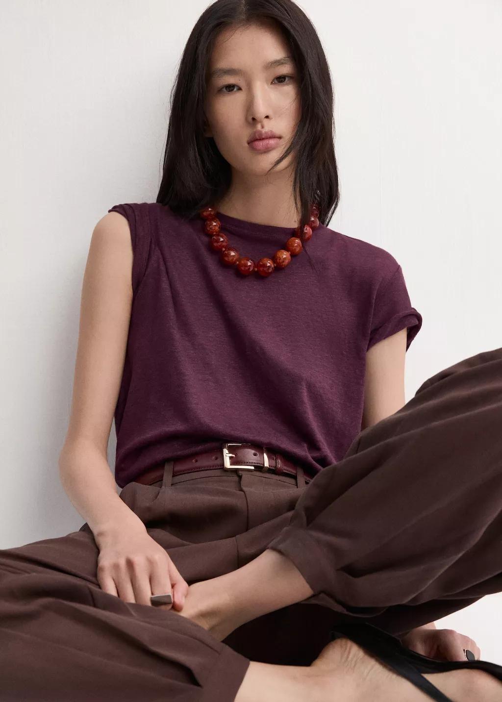 Red Short-Sleeved Linen T-Shirt, 0201_77, large image number 0