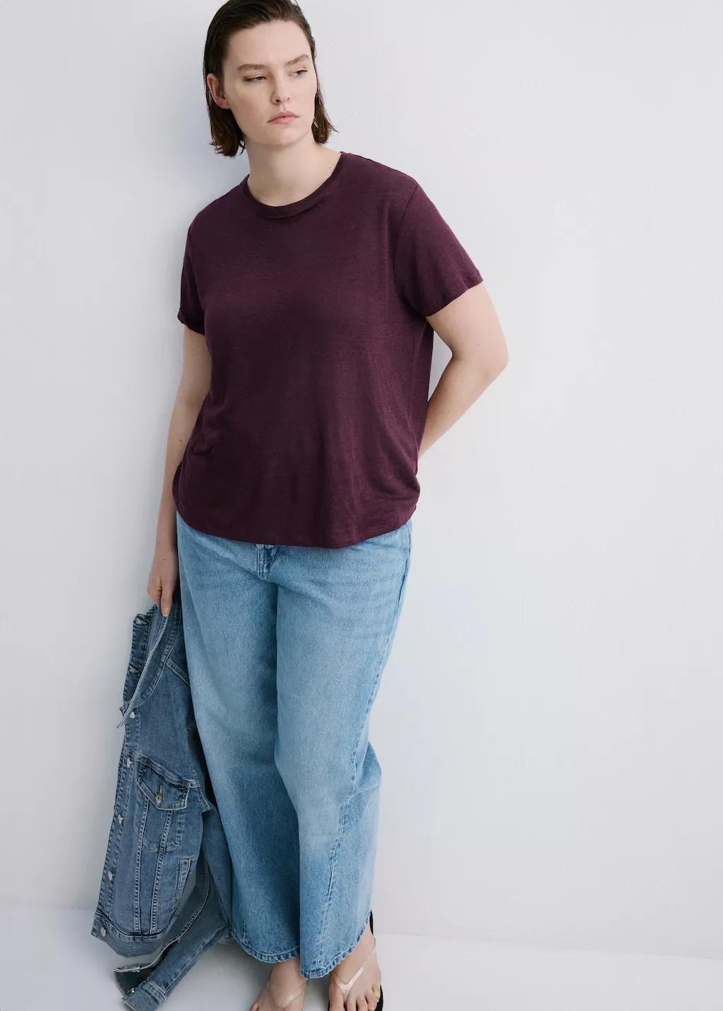 Red Short-Sleeved Linen T-Shirt, 0201_77, large image number 6
