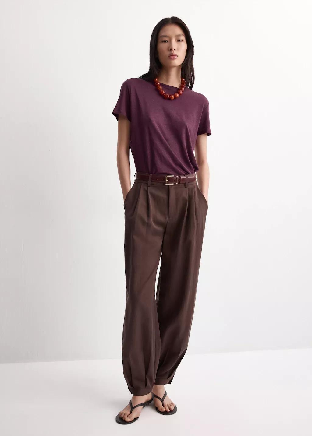 Red Short-Sleeved Linen T-Shirt, 0201_77, large image number 7