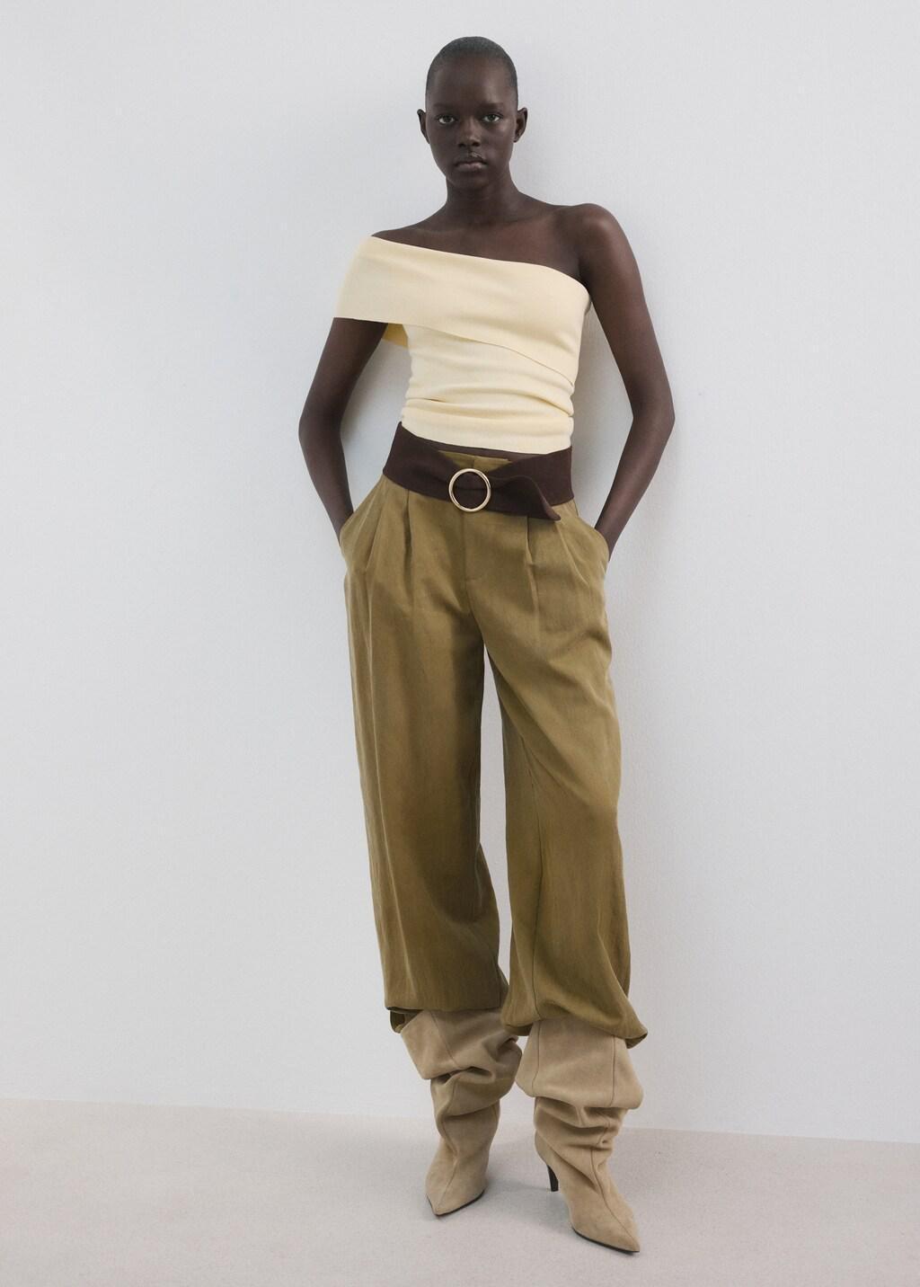 Cream Strapless Knitted Top, Yellow, large image number 0