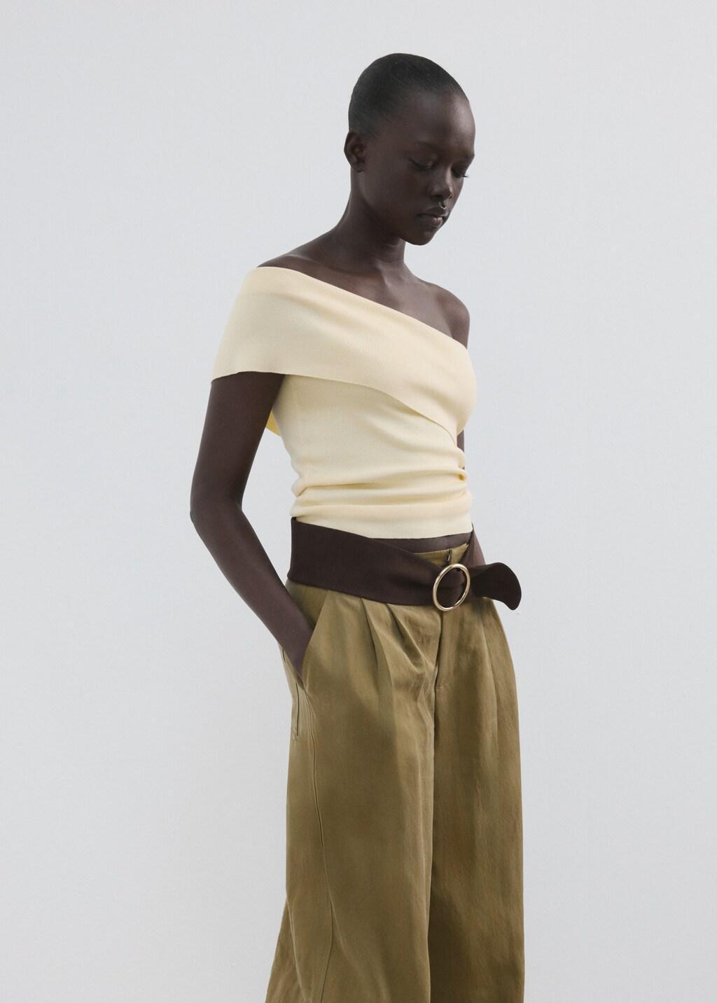 Cream Strapless Knitted Top, Yellow, large image number 3