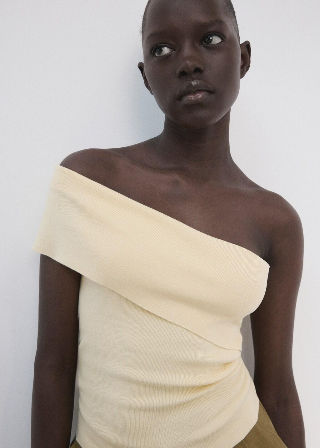 Cream Strapless Knitted Top, Yellow, large image number 4