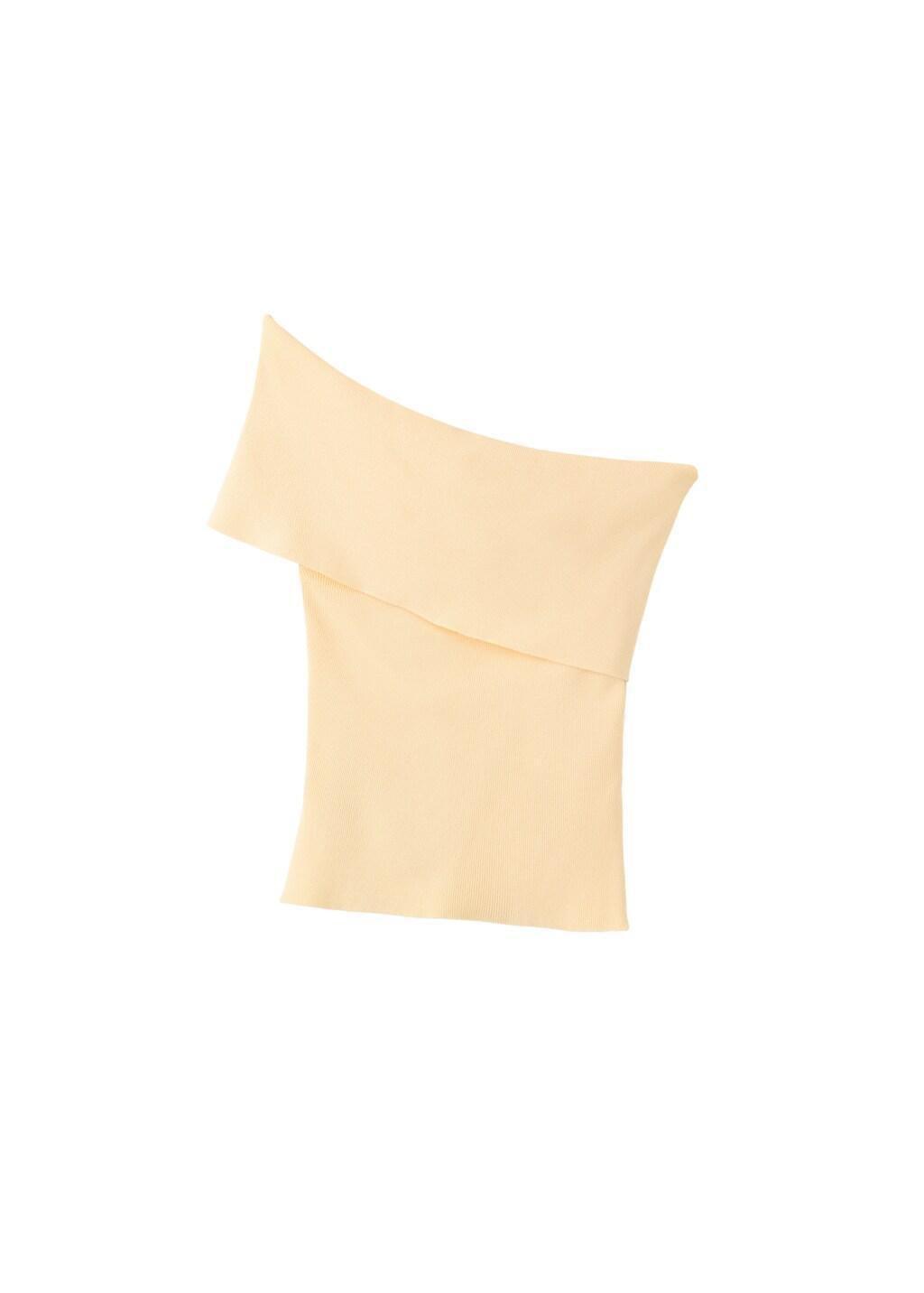 Cream Strapless Knitted Top, Yellow, large image number 6