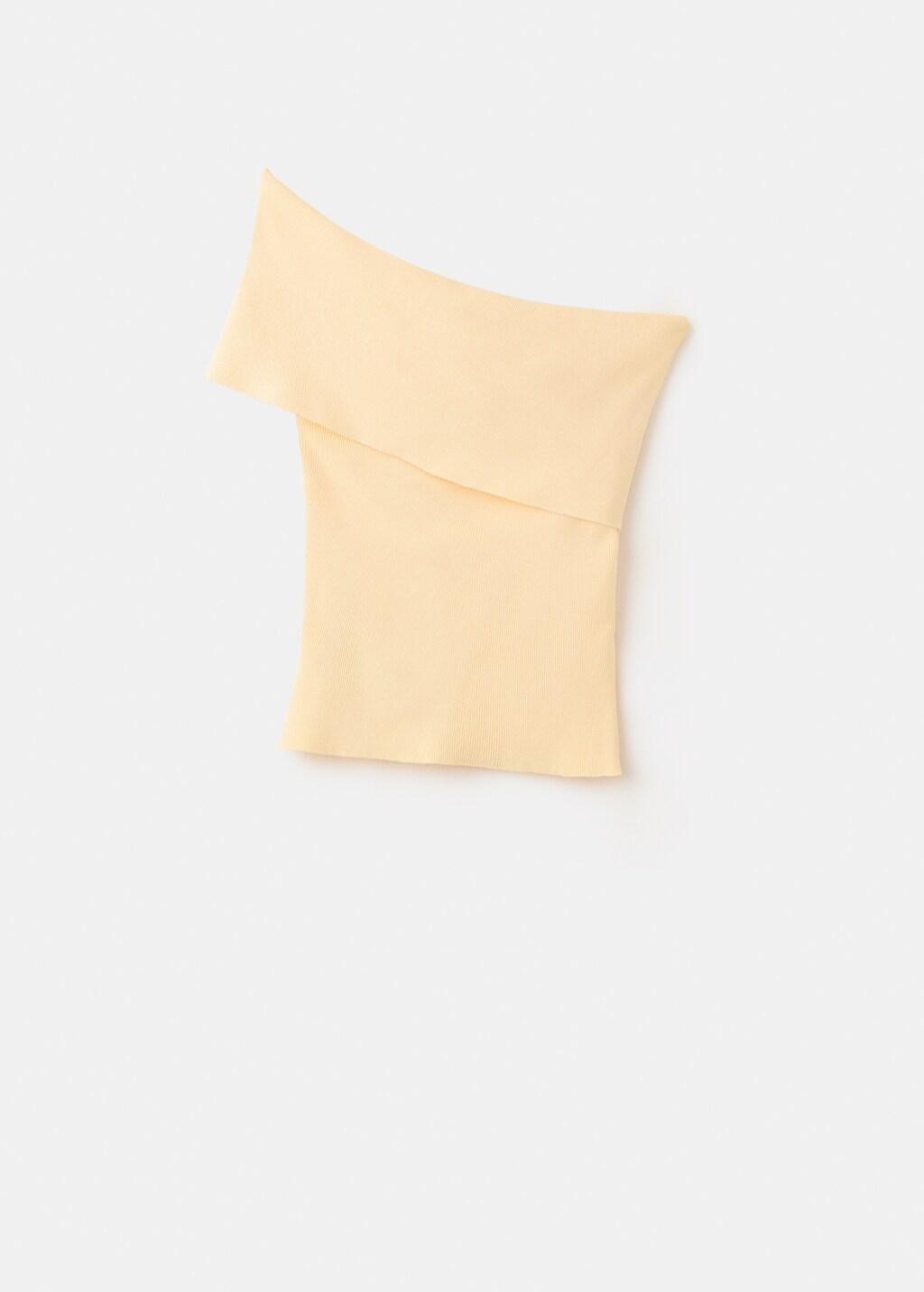 Cream Strapless Knitted Top, Yellow, large image number 7