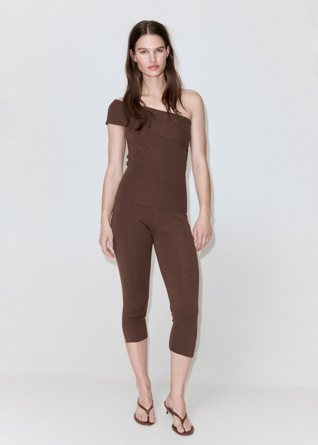Brown Strapless Knitted Top, Dark Brown, large image number 0