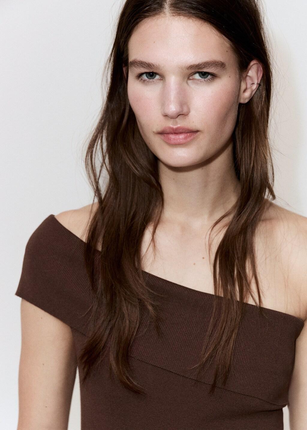 Brown Strapless Knitted Top, Dark Brown, large image number 4