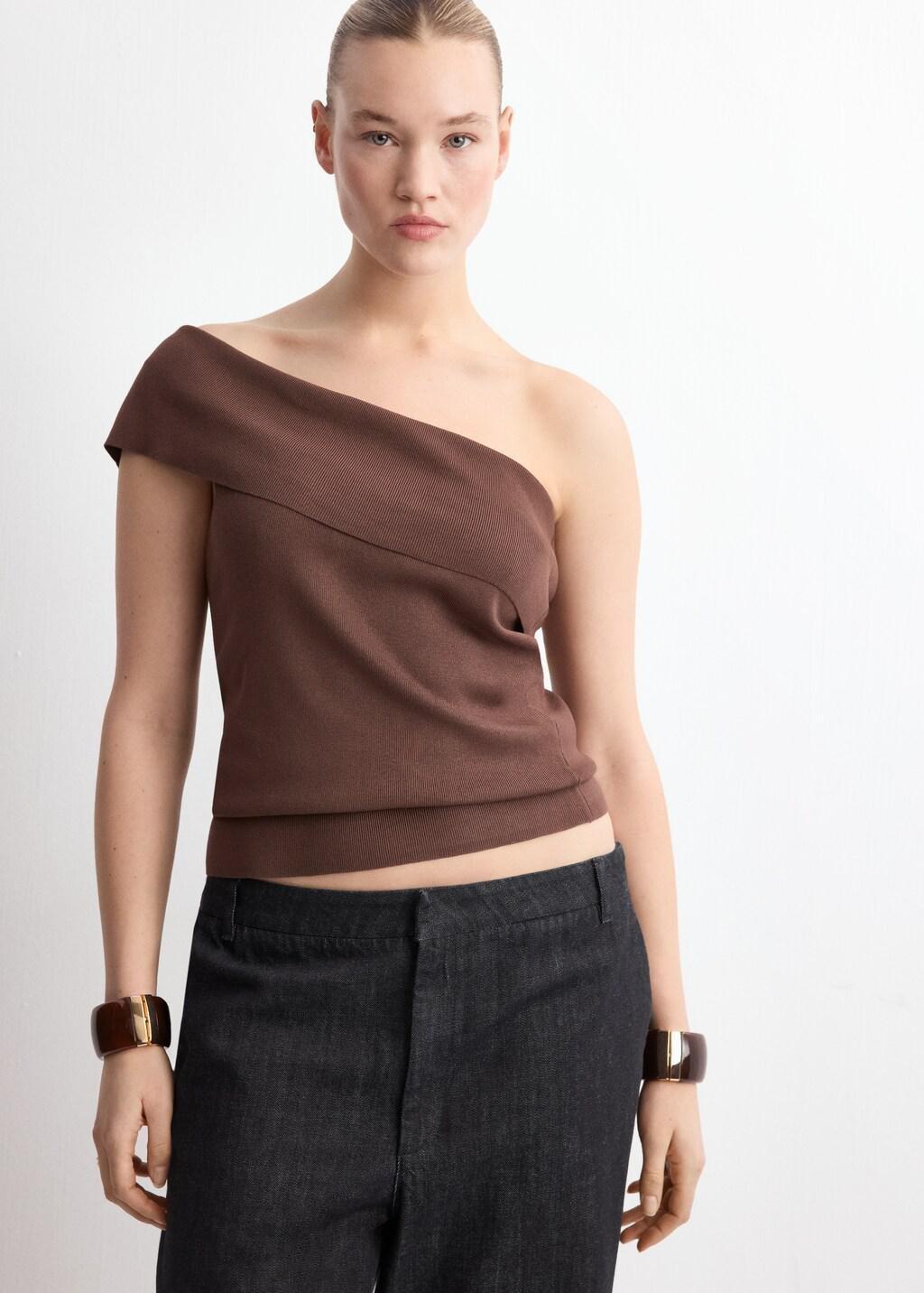 Brown Strapless Knitted Top, Dark Brown, large image number 6