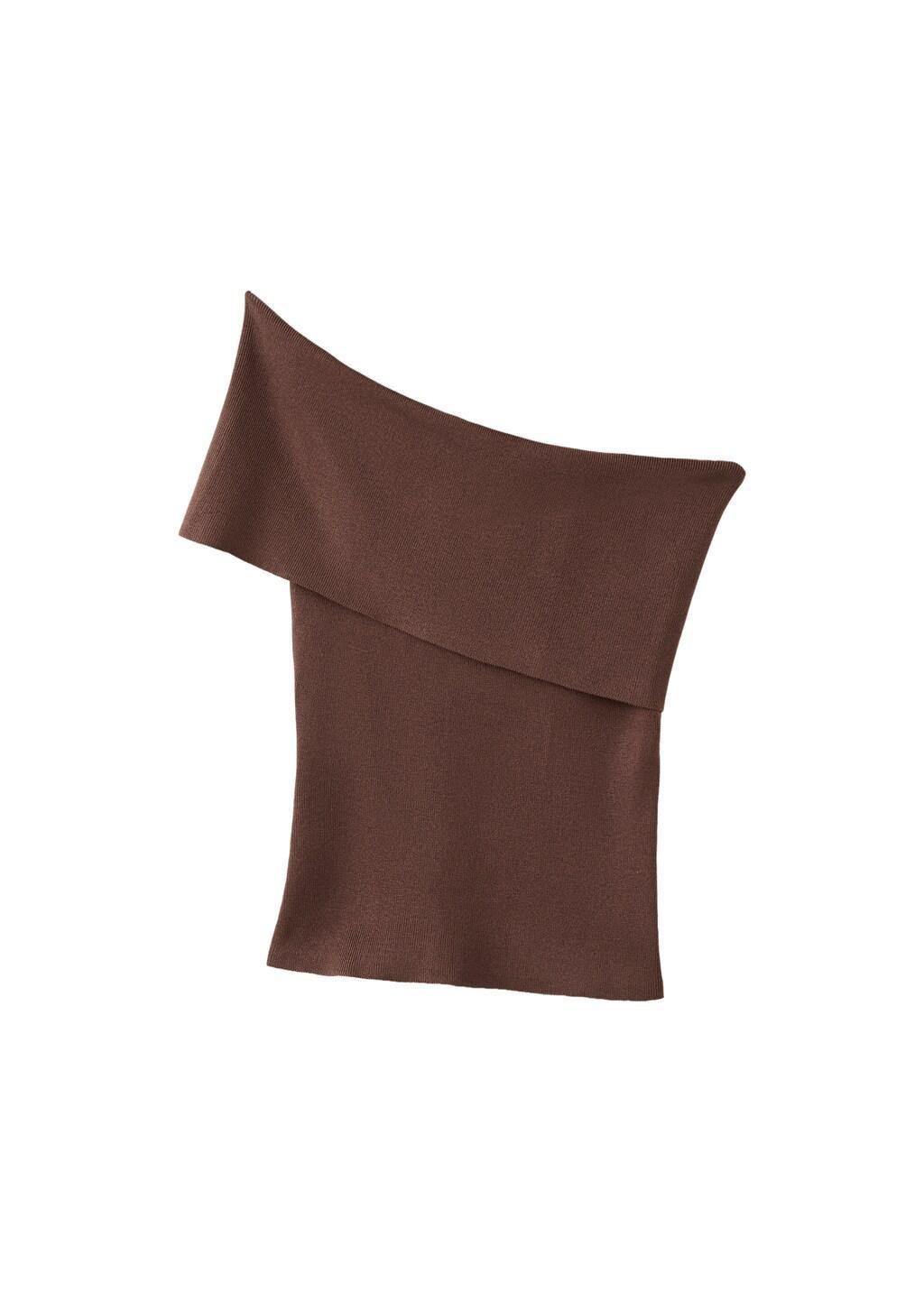 Brown Strapless Knitted Top, Dark Brown, large image number 8