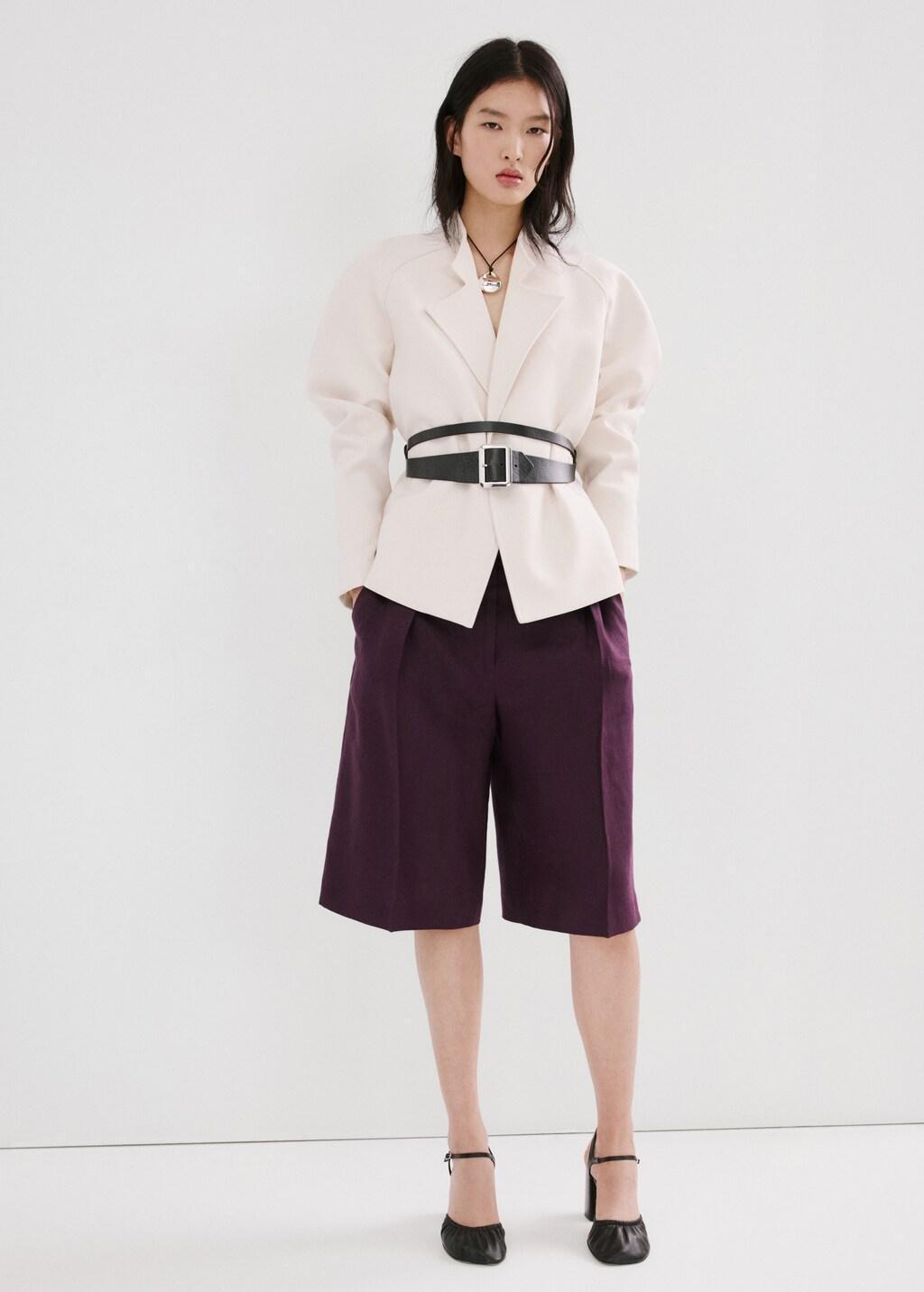 Purple Straight Linen Bermuda Shorts, 0201_65, medium