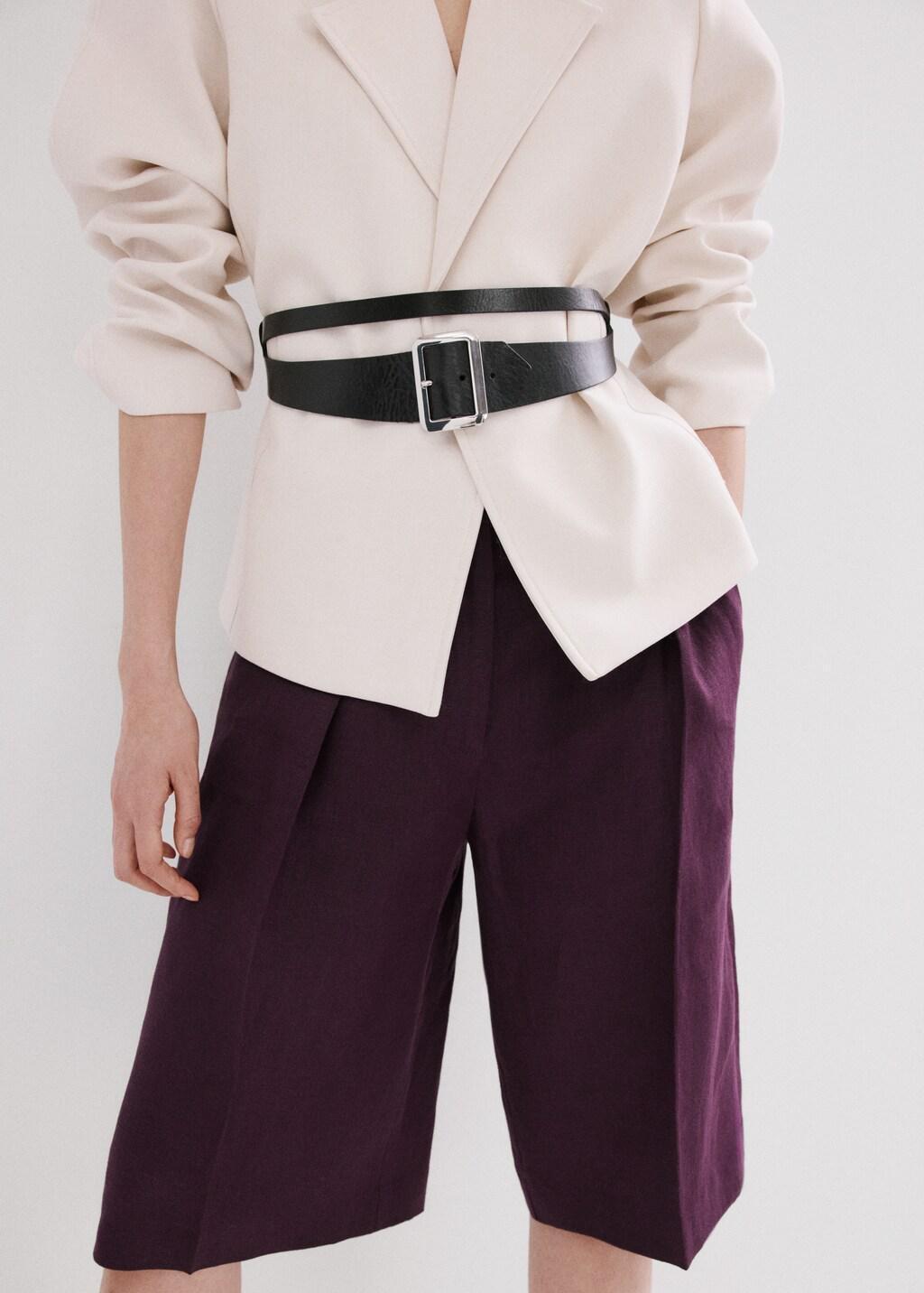 Purple Straight Linen Bermuda Shorts, 0201_65, large image number 3