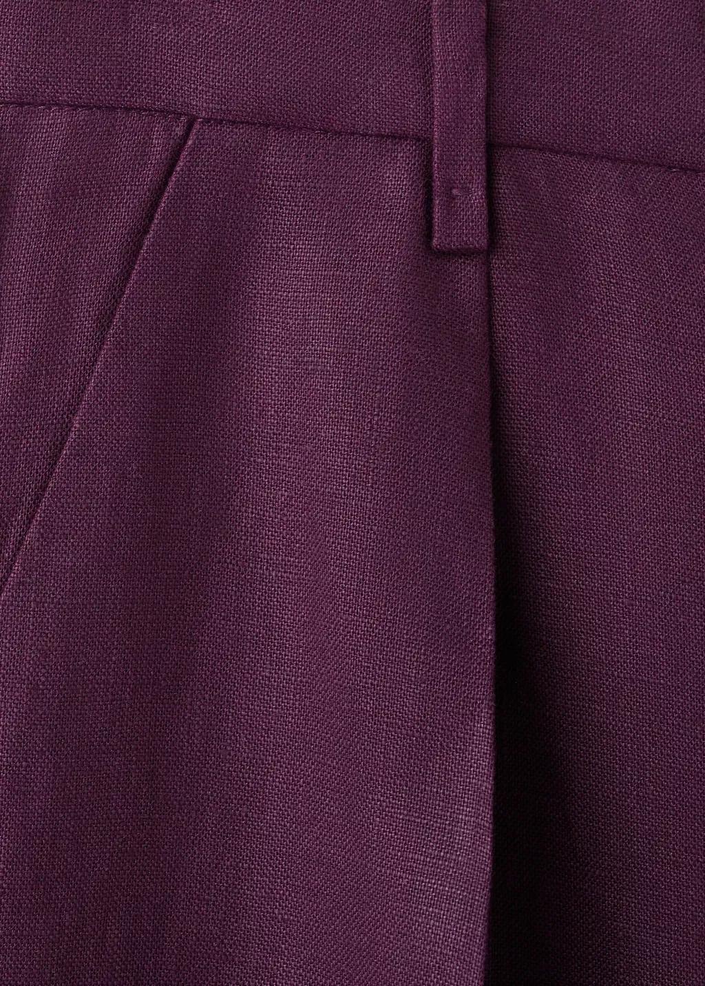 Purple Straight Linen Bermuda Shorts, 0201_65, large image number 5