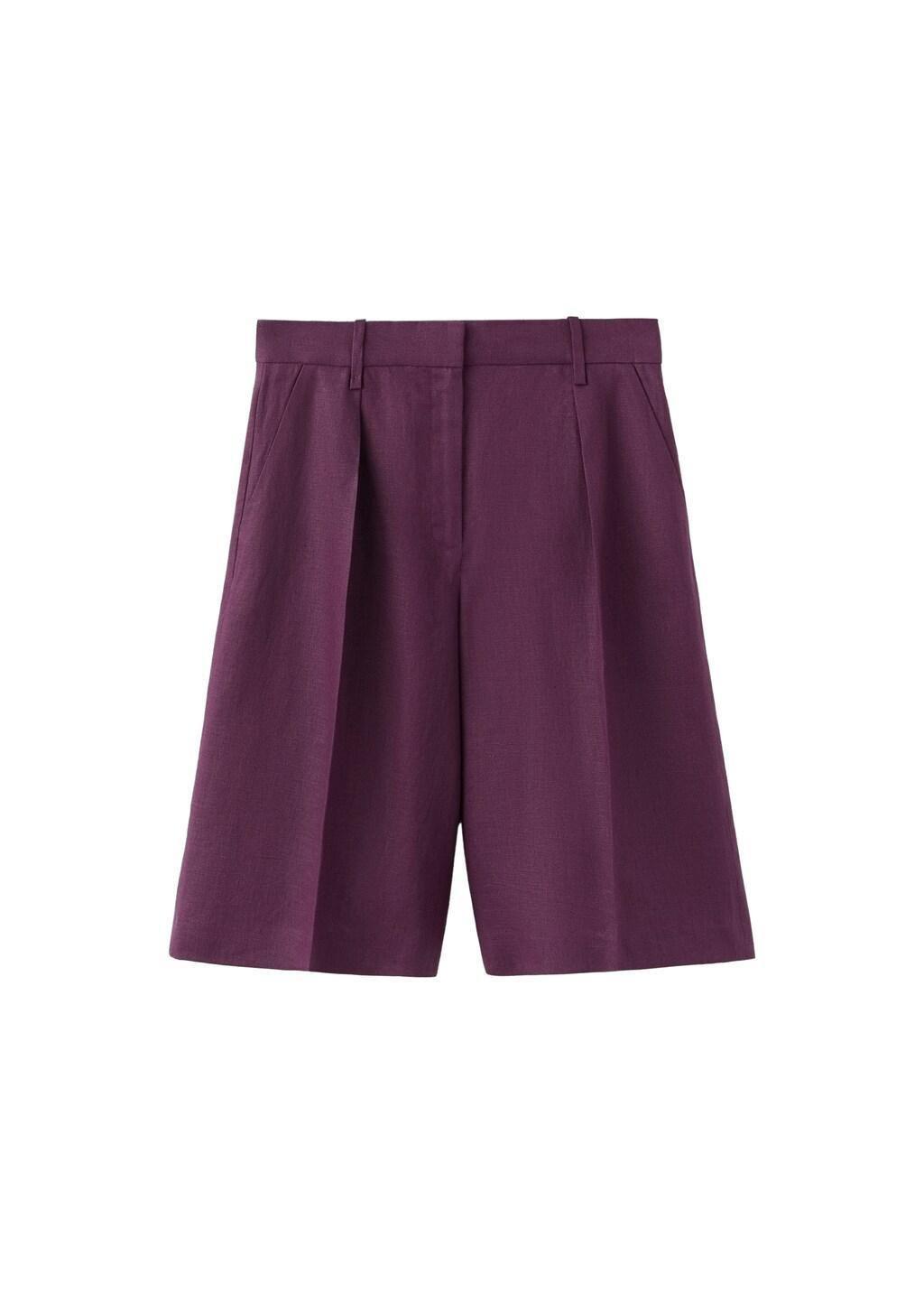 Purple Straight Linen Bermuda Shorts, 0201_65, large image number 6