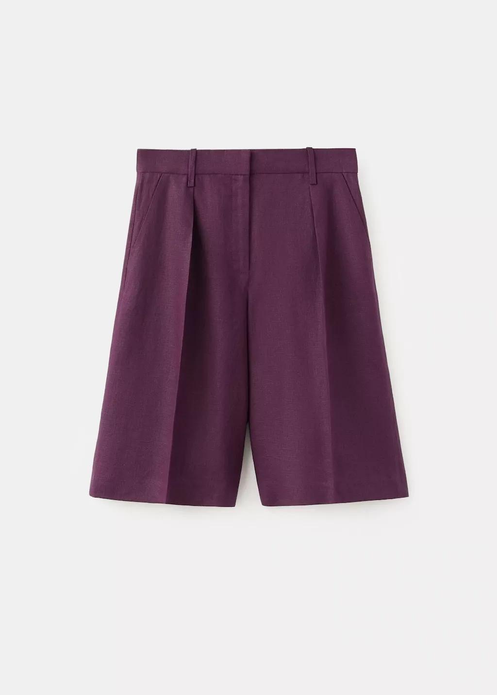 Purple Straight Linen Bermuda Shorts, 0201_65, large image number 7