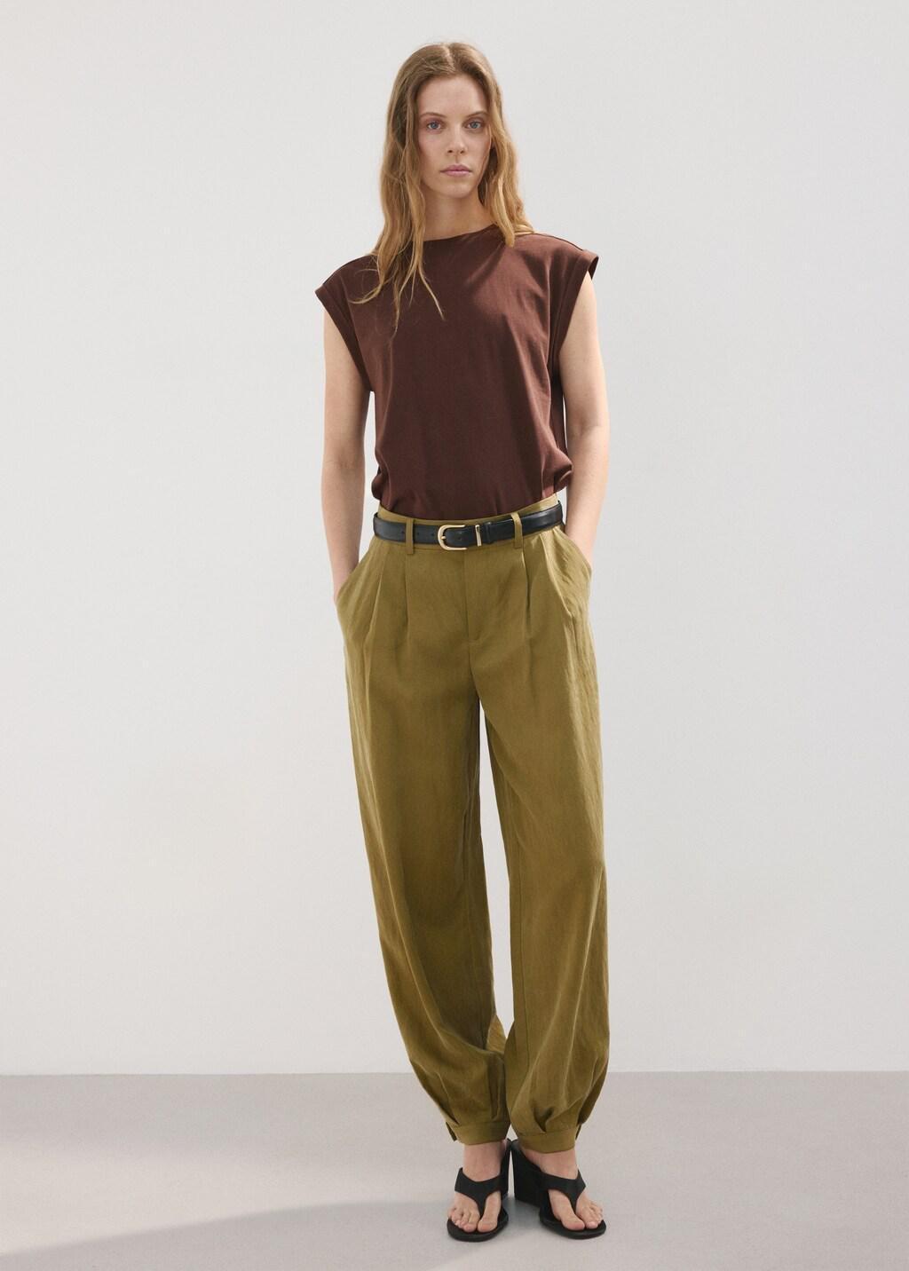 Brown Short-Sleeved T-Shirt With Shoulder Pads, Brown, large image number 0