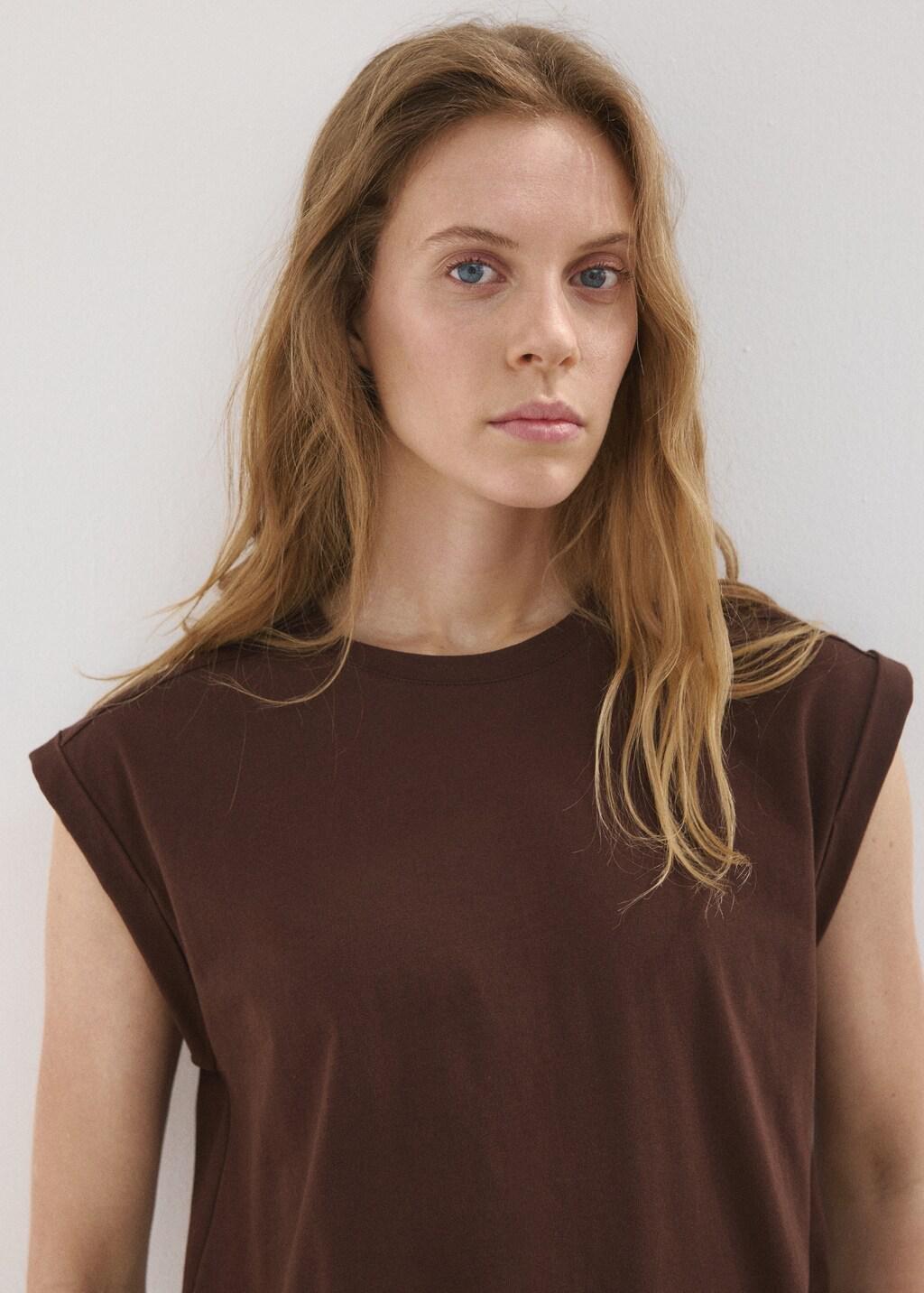 Brown Short-Sleeved T-Shirt With Shoulder Pads, Brown, large image number 4