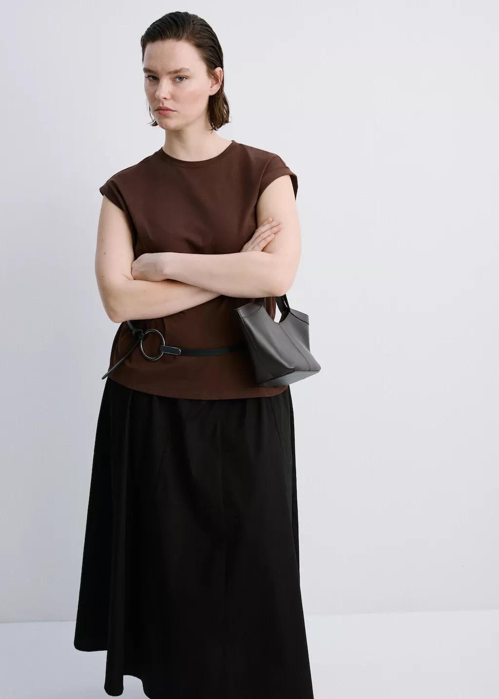 Brown Short-Sleeved T-Shirt With Shoulder Pads, Brown, large image number 6