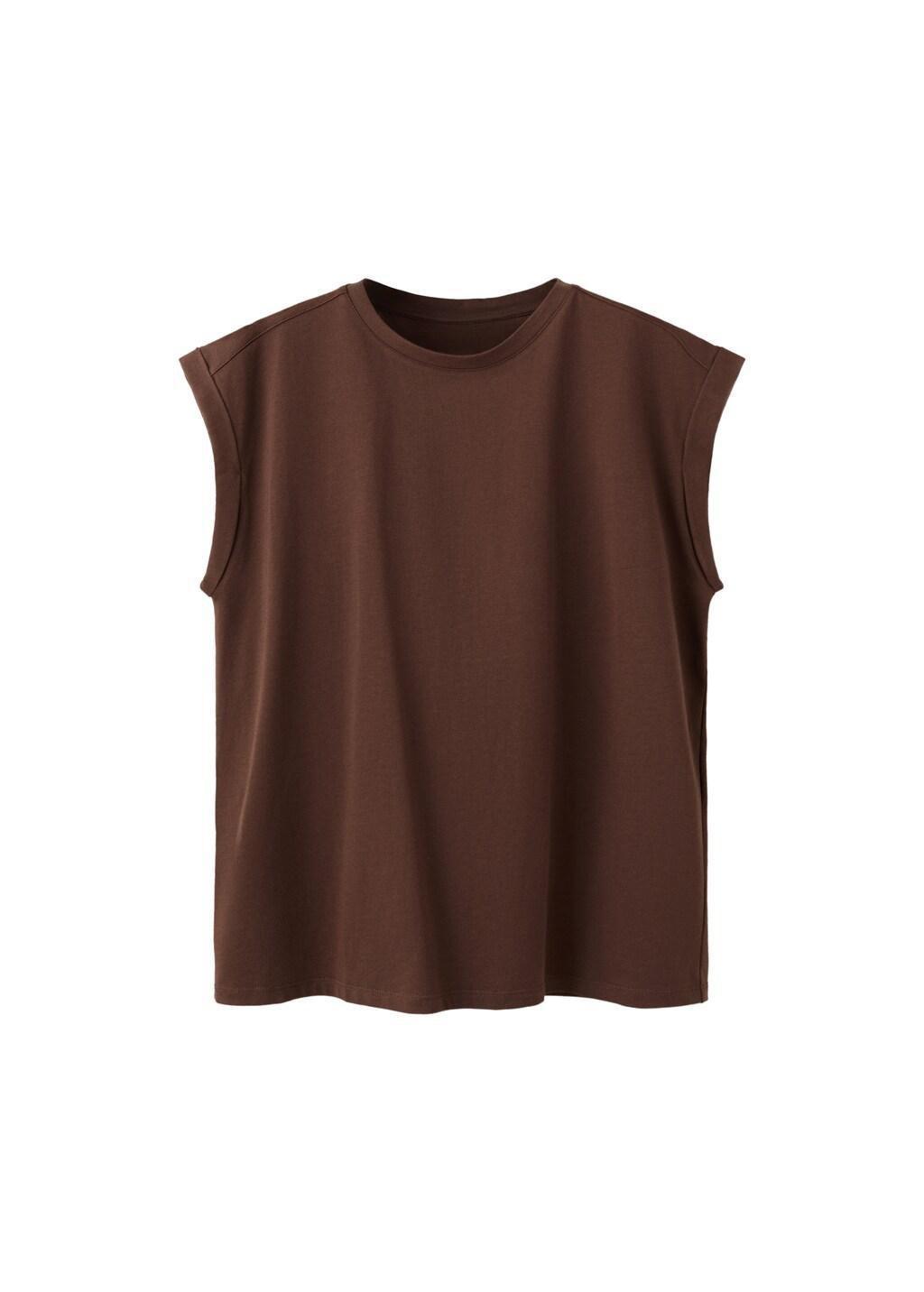 Brown Short-Sleeved T-Shirt With Shoulder Pads, Brown, large image number 7