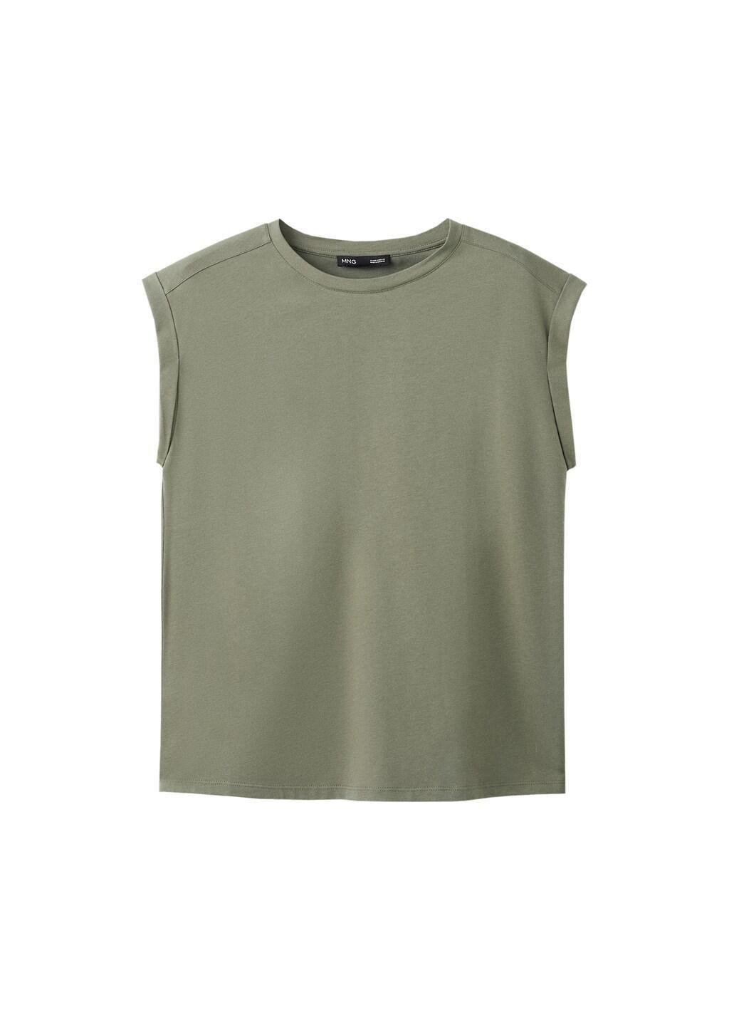 Khaki Short-Sleeved T-Shirt With Shoulder Pads, Beige - Khaki, large image number 7