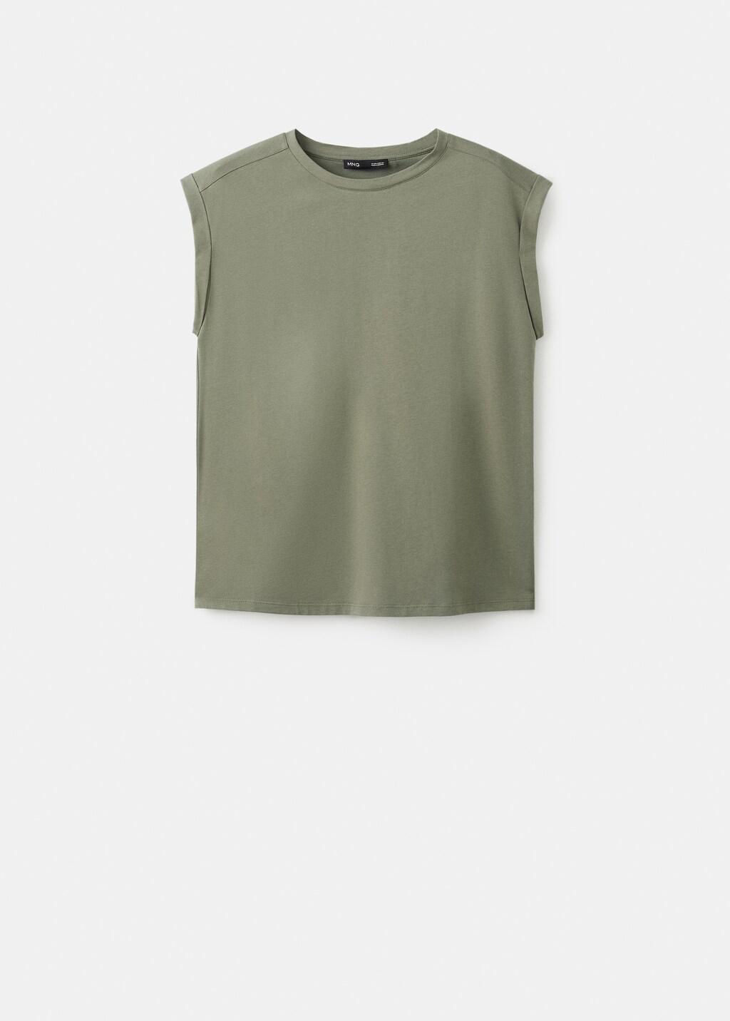 Khaki Short-Sleeved T-Shirt With Shoulder Pads, Beige - Khaki, large image number 8