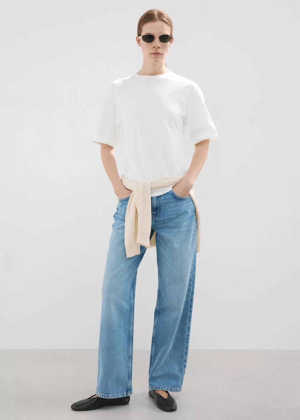 White Cotton T-Shirt With Pucker Detail, 0201_01, large image number 0