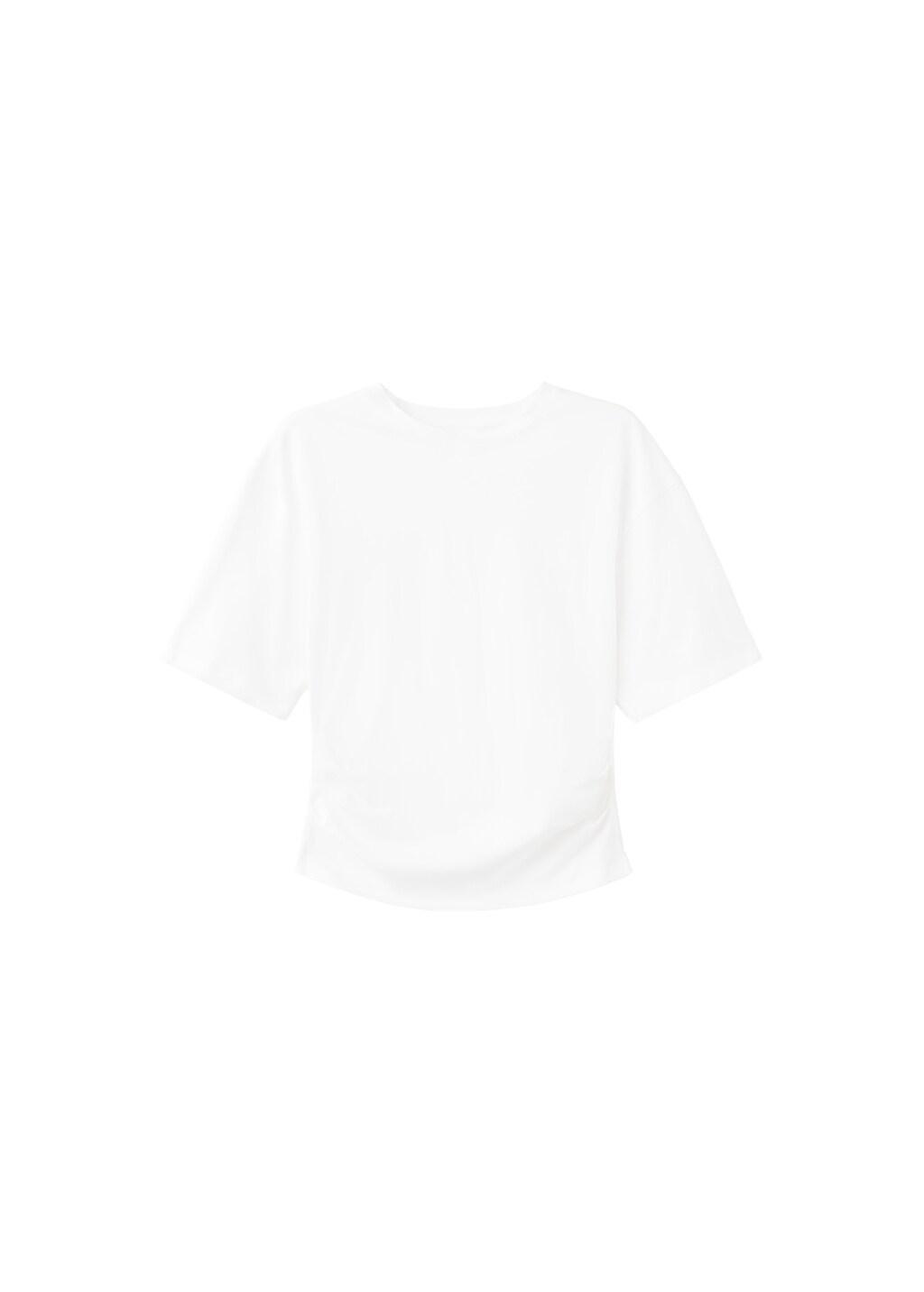 White Cotton T-Shirt With Pucker Detail, White, large image number 6