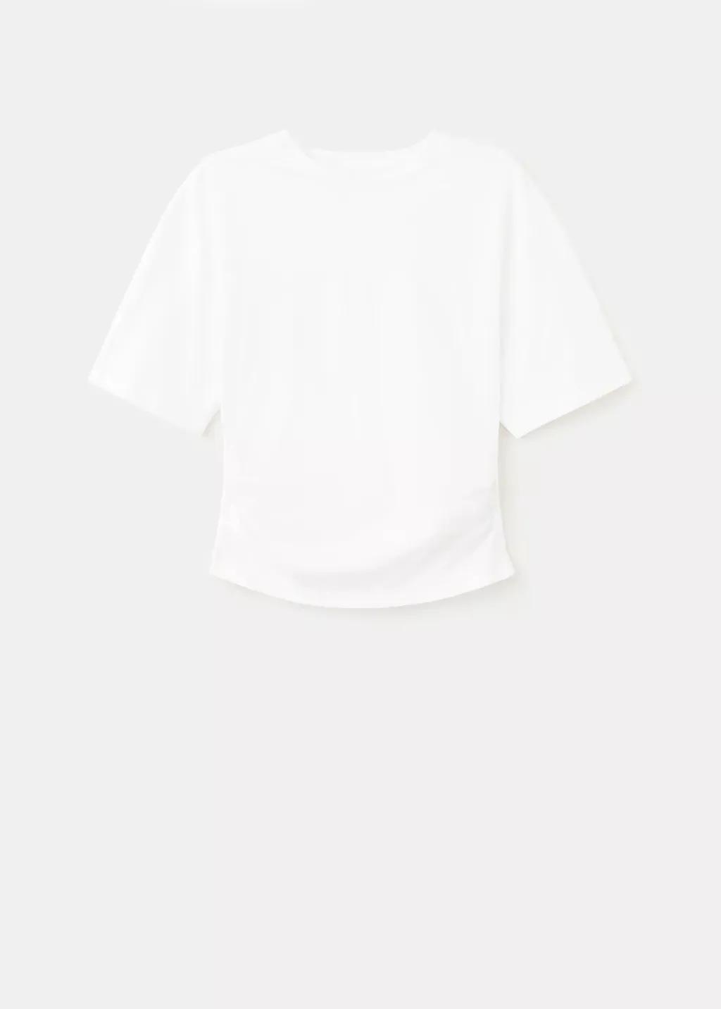 White Cotton T-Shirt With Pucker Detail, White, large image number 7