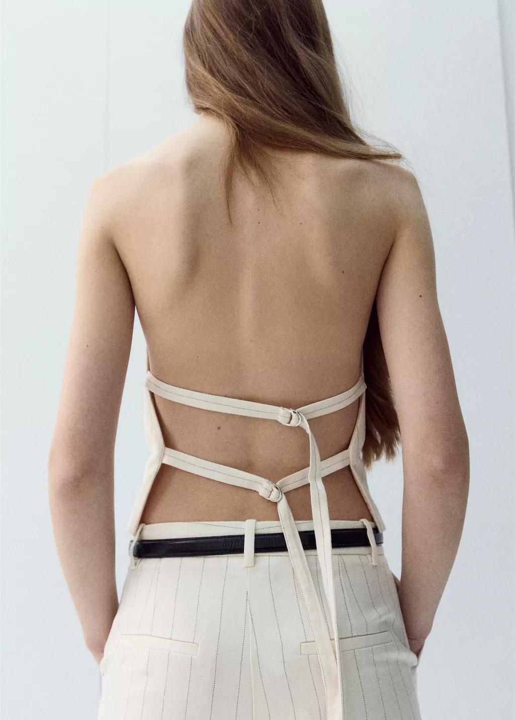Beige Open-Back Lyocell Top, 0201_05, large image number 2