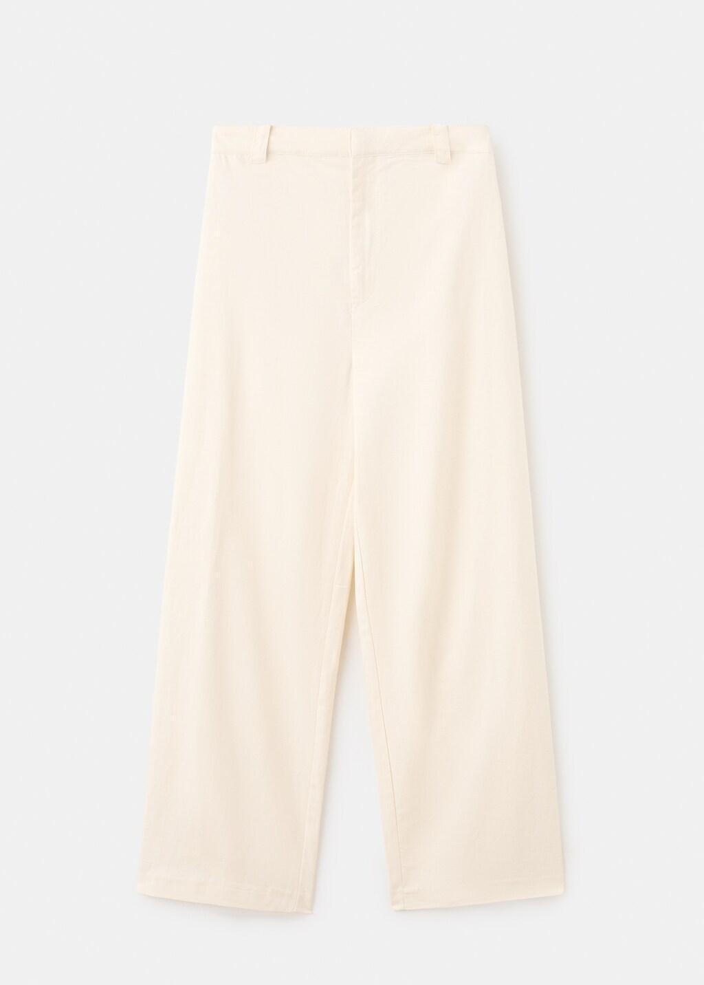Beige Linen High-Waist Trousers, 0201_08, large image number 7