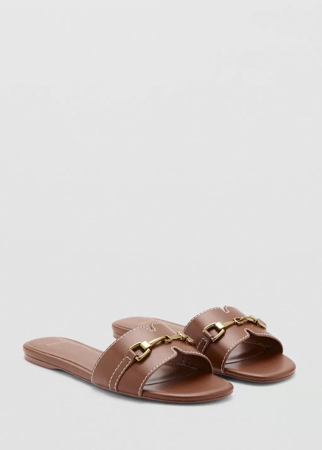 Brown Metallic Detail Strap Sandal, 0201_CU, medium