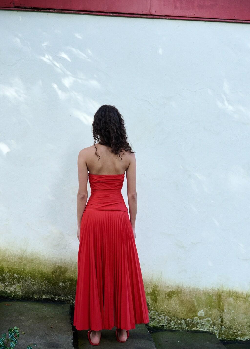 Red Combined Strapless Dress, Red, large image number 2