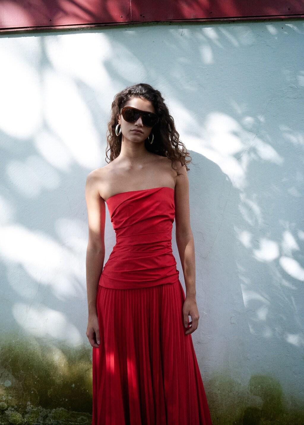 Red Combined Strapless Dress, Red, large image number 3