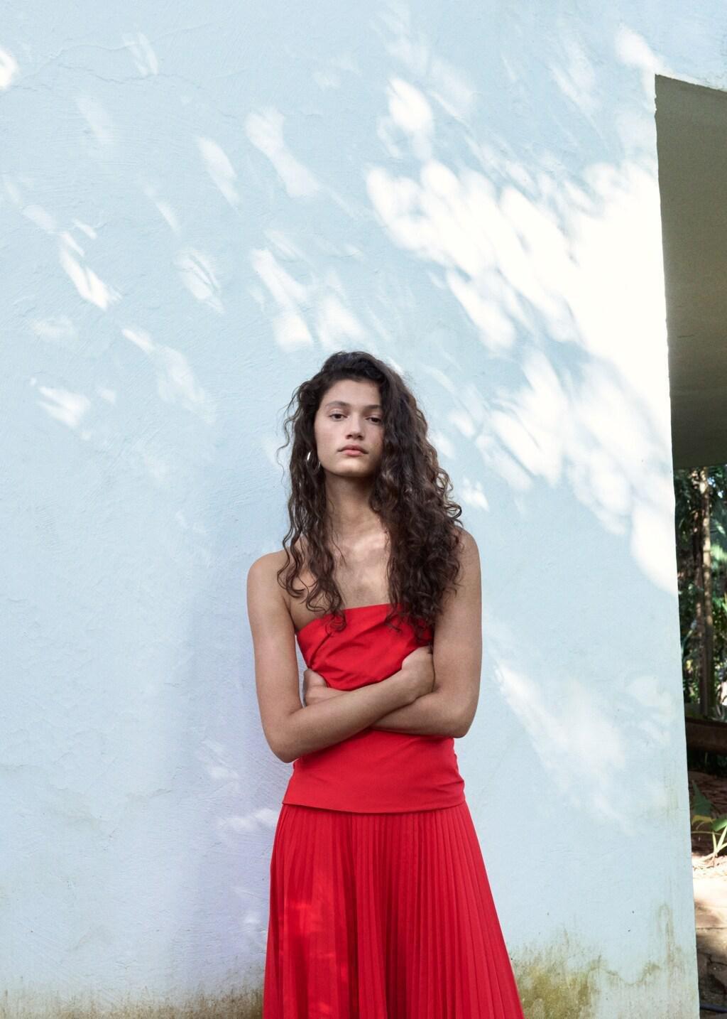 Red Combined Strapless Dress, Red, large image number 4