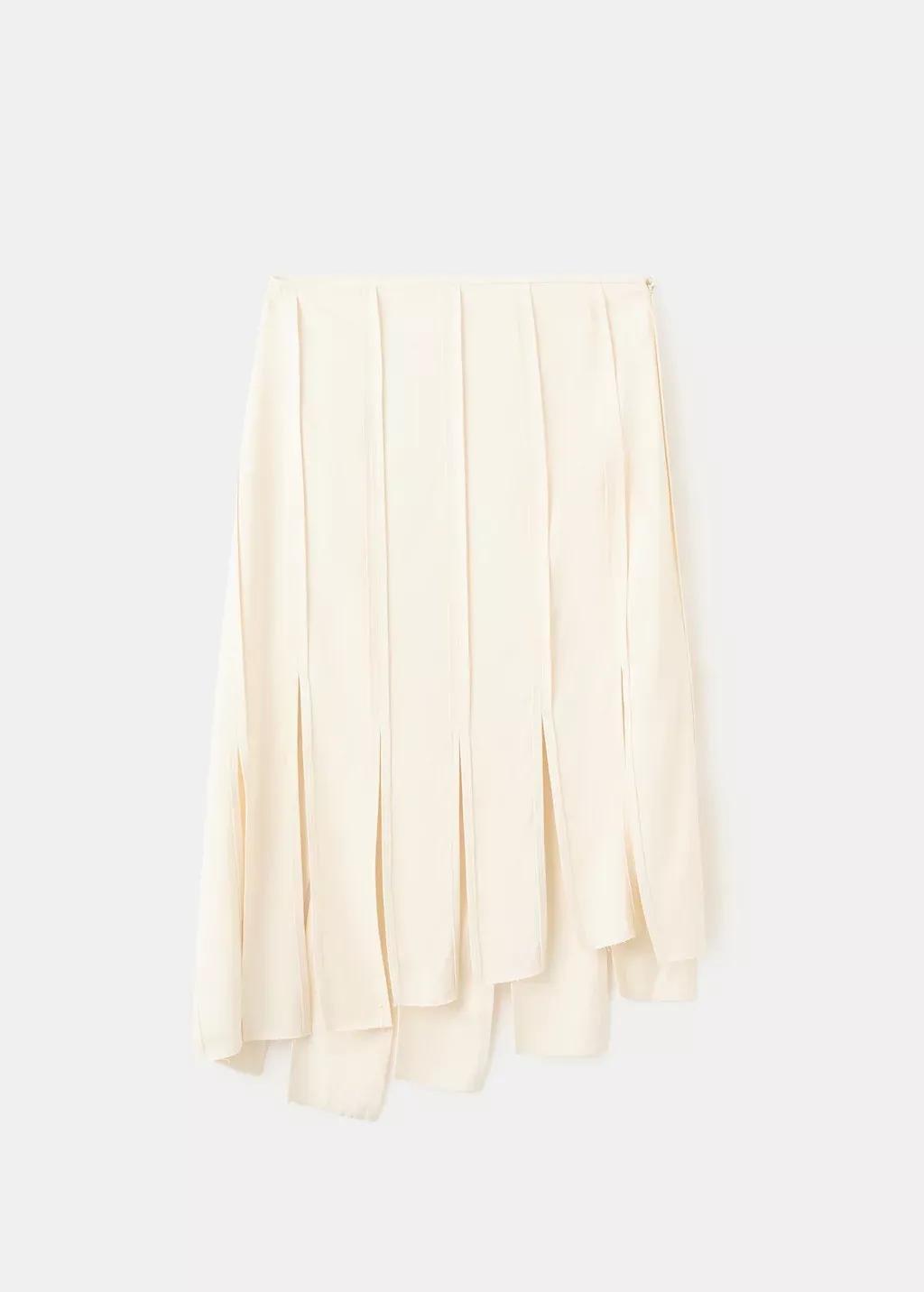 Brown Lt Pastel Midi Skirt With Pleated Asymmetric Hem, Light Pastel Brown, large image number 6