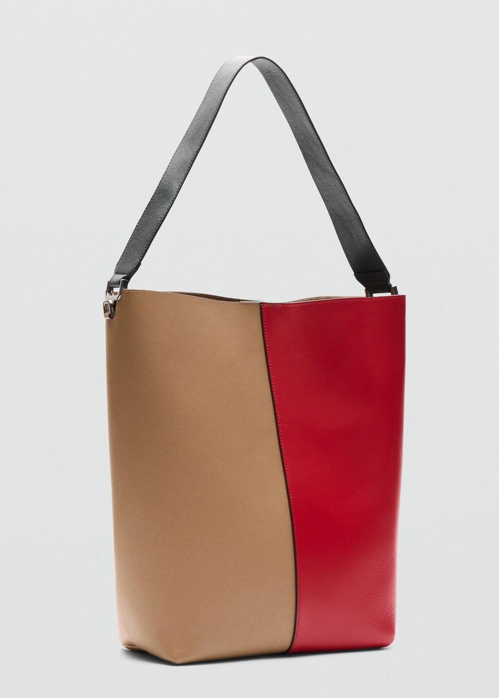 Red Bicolour Leather Bucket Bag, 0201_70, large image number 1