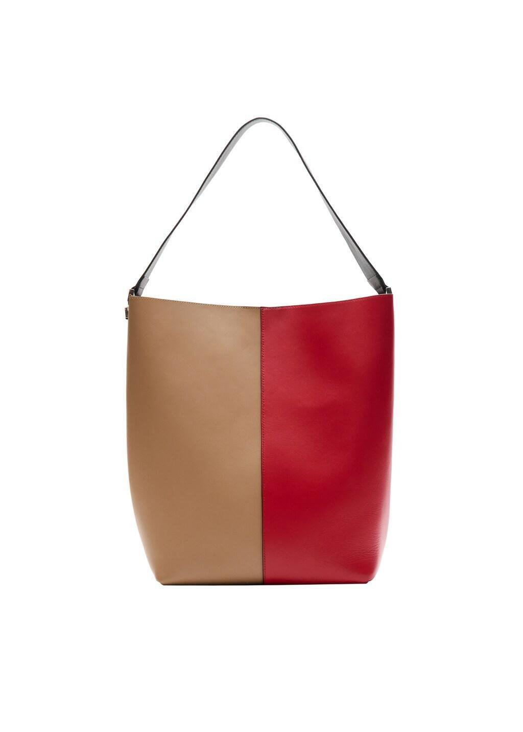 Red Bicolour Leather Bucket Bag, 0201_70, large image number 3