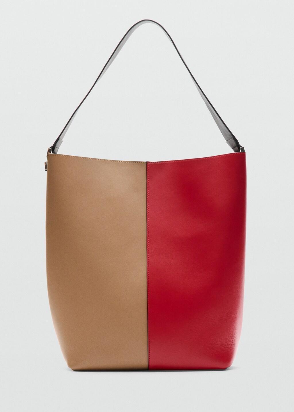 Red Bicolour Leather Bucket Bag, 0201_70, large image number 4