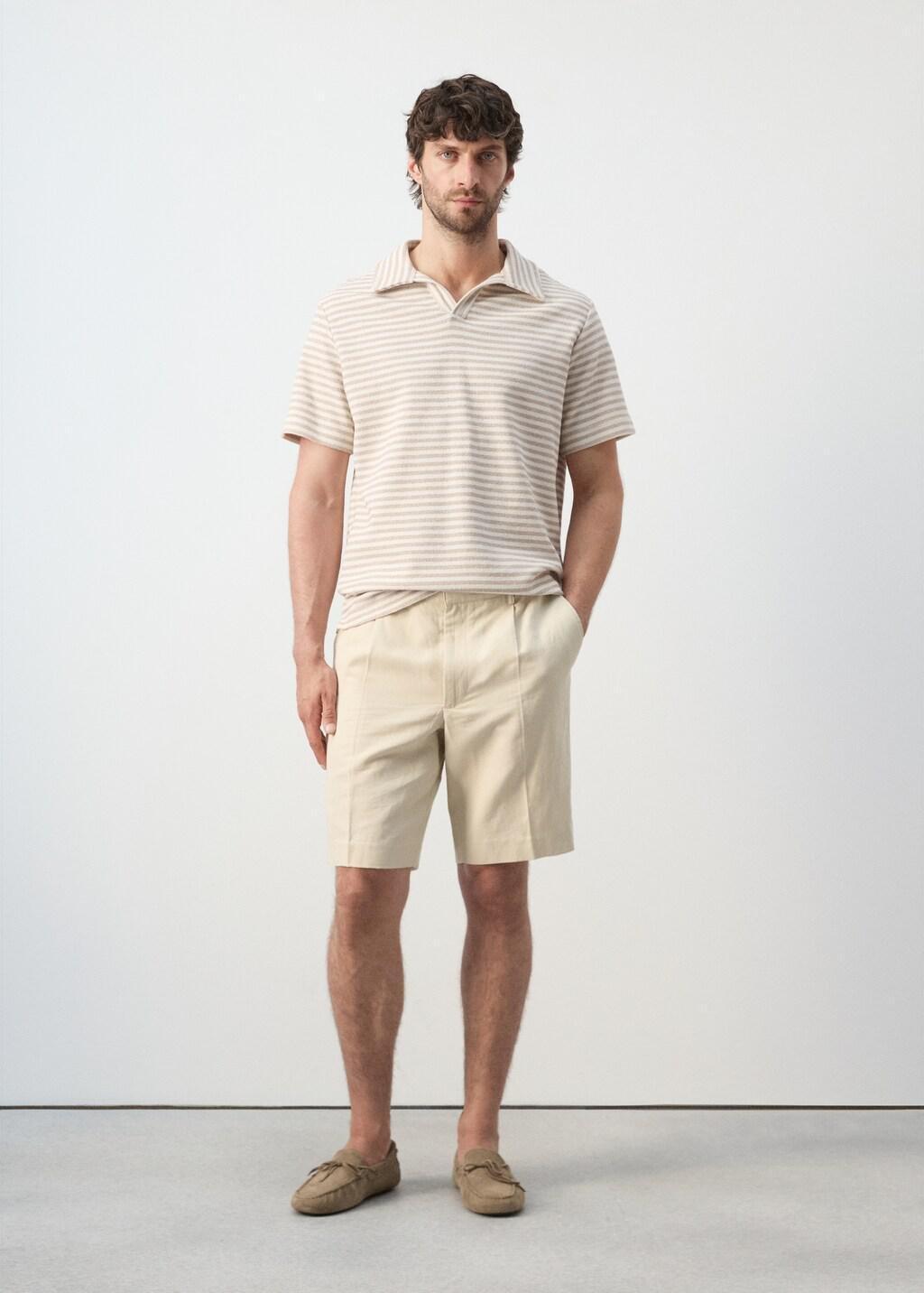Beige Regular Fit Textured Stripe Polo, Light Beige, large image number 0