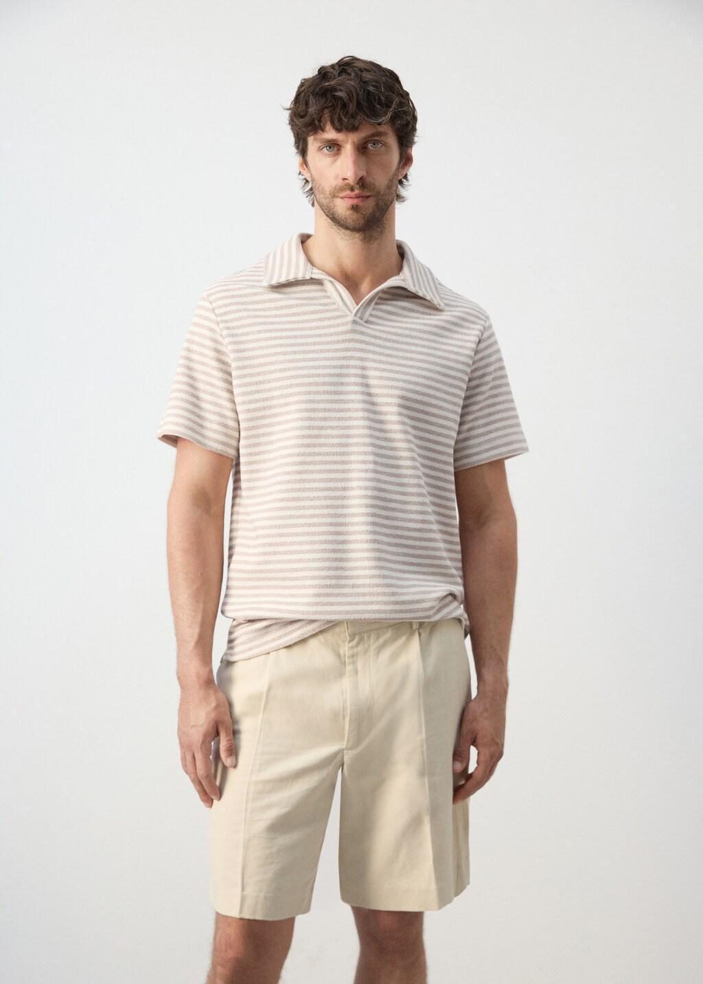 Beige Regular Fit Textured Stripe Polo, Light Beige, large image number 3