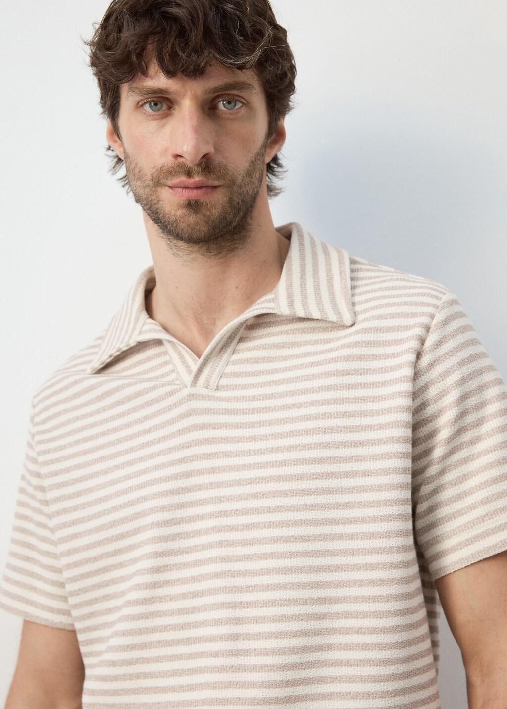 Beige Regular Fit Textured Stripe Polo, Light Beige, large image number 4