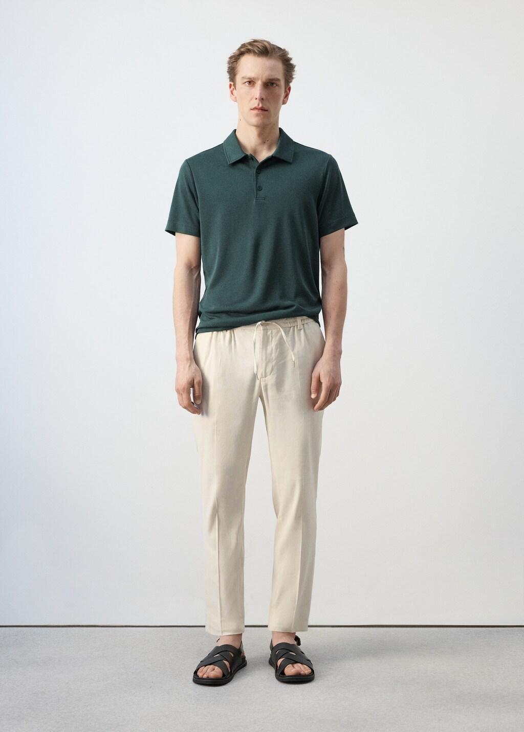 Green Fine-Knit Polo Shirt, Dark Green, large image number 0