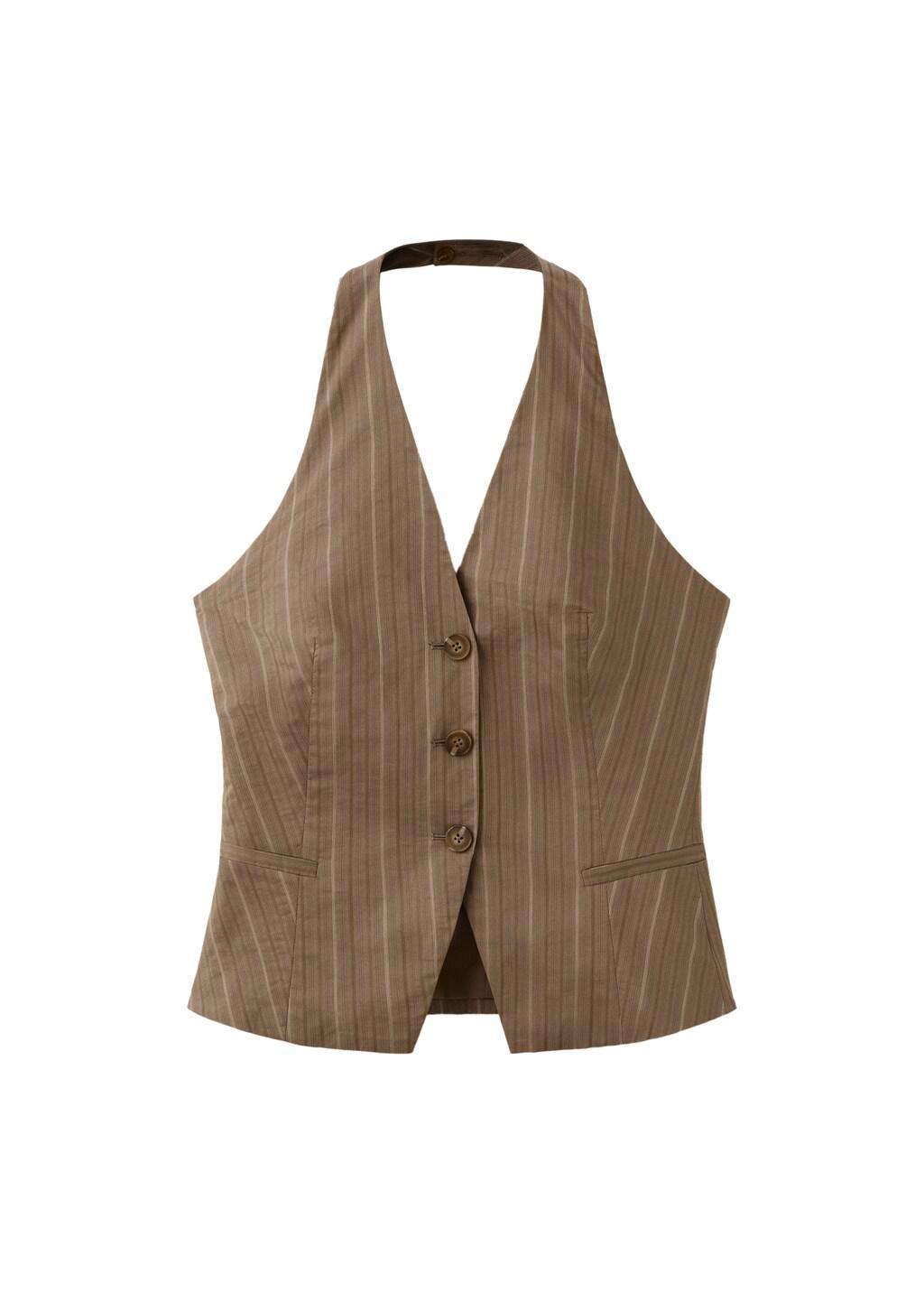 Brown Striped Halter Neck Top, 0201_30, large image number 5